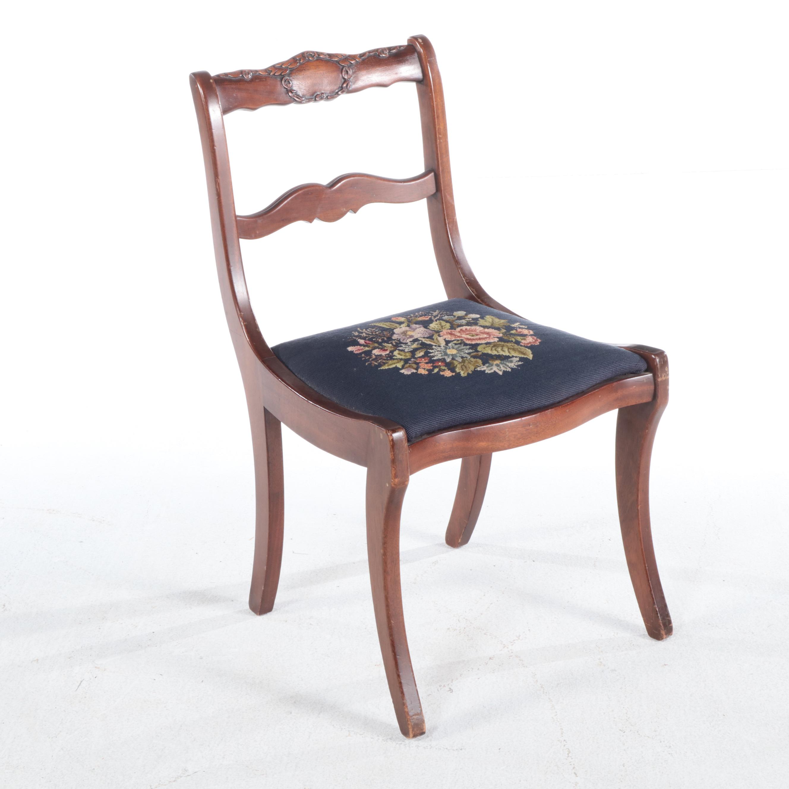 Queen Anne Style Two-Drawer Desk with Needlepoint Upholstered Chair, 20th C.