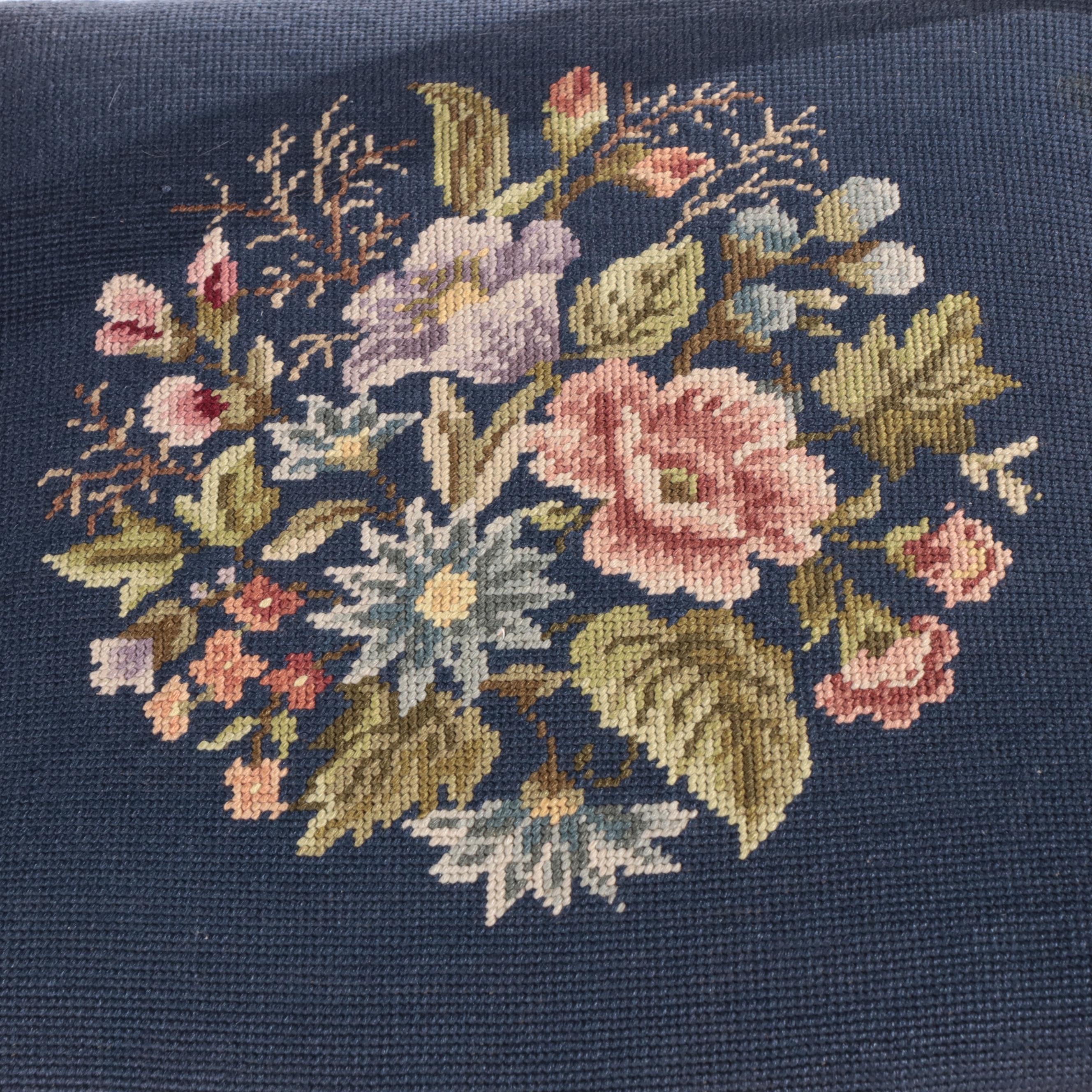 Queen Anne Style Two-Drawer Desk with Needlepoint Upholstered Chair, 20th C.