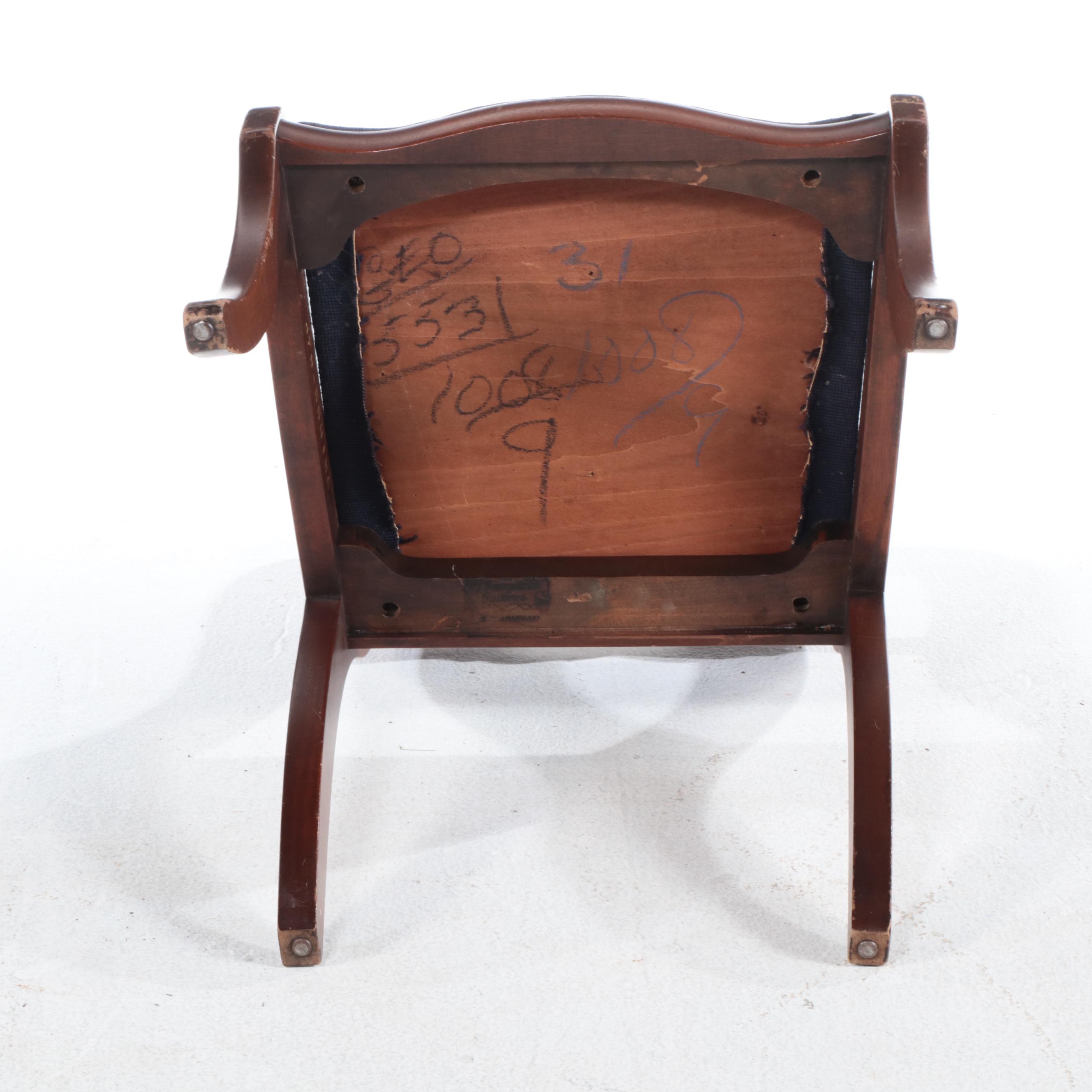 Queen Anne Style Two-Drawer Desk with Needlepoint Upholstered Chair, 20th C.