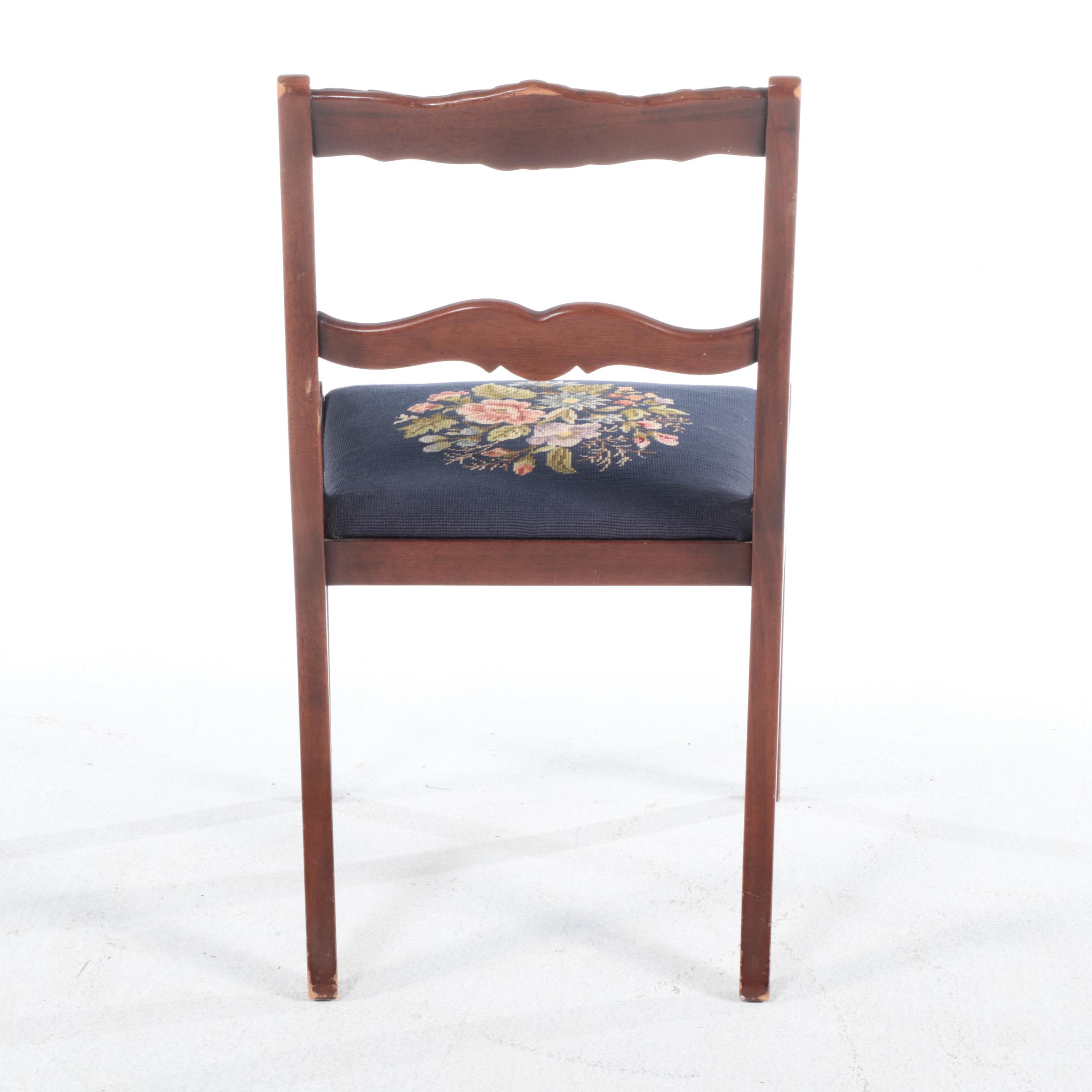 Queen Anne Style Two-Drawer Desk with Needlepoint Upholstered Chair, 20th C.