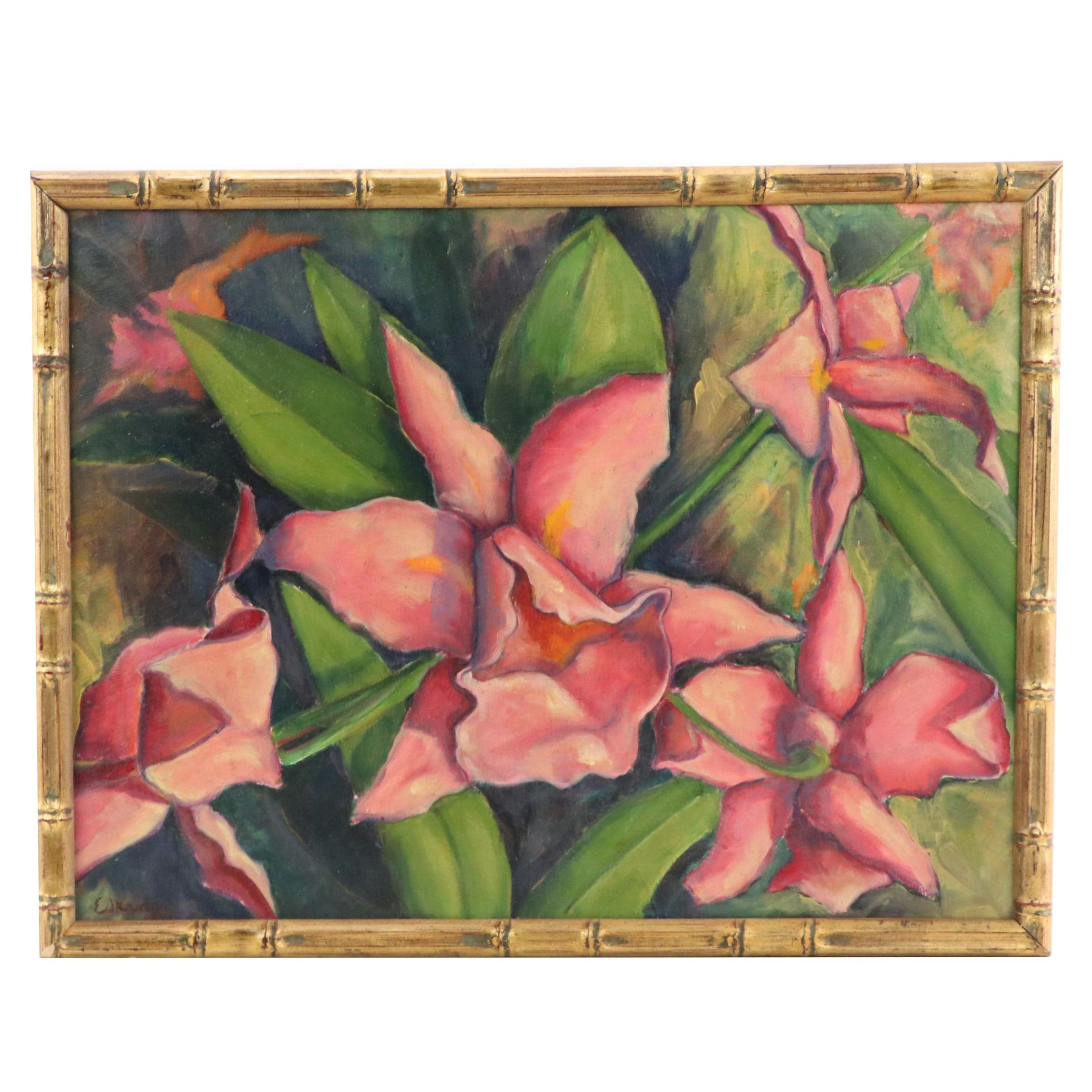 Robert Eskridge Oil Painting of Tropical Flowers