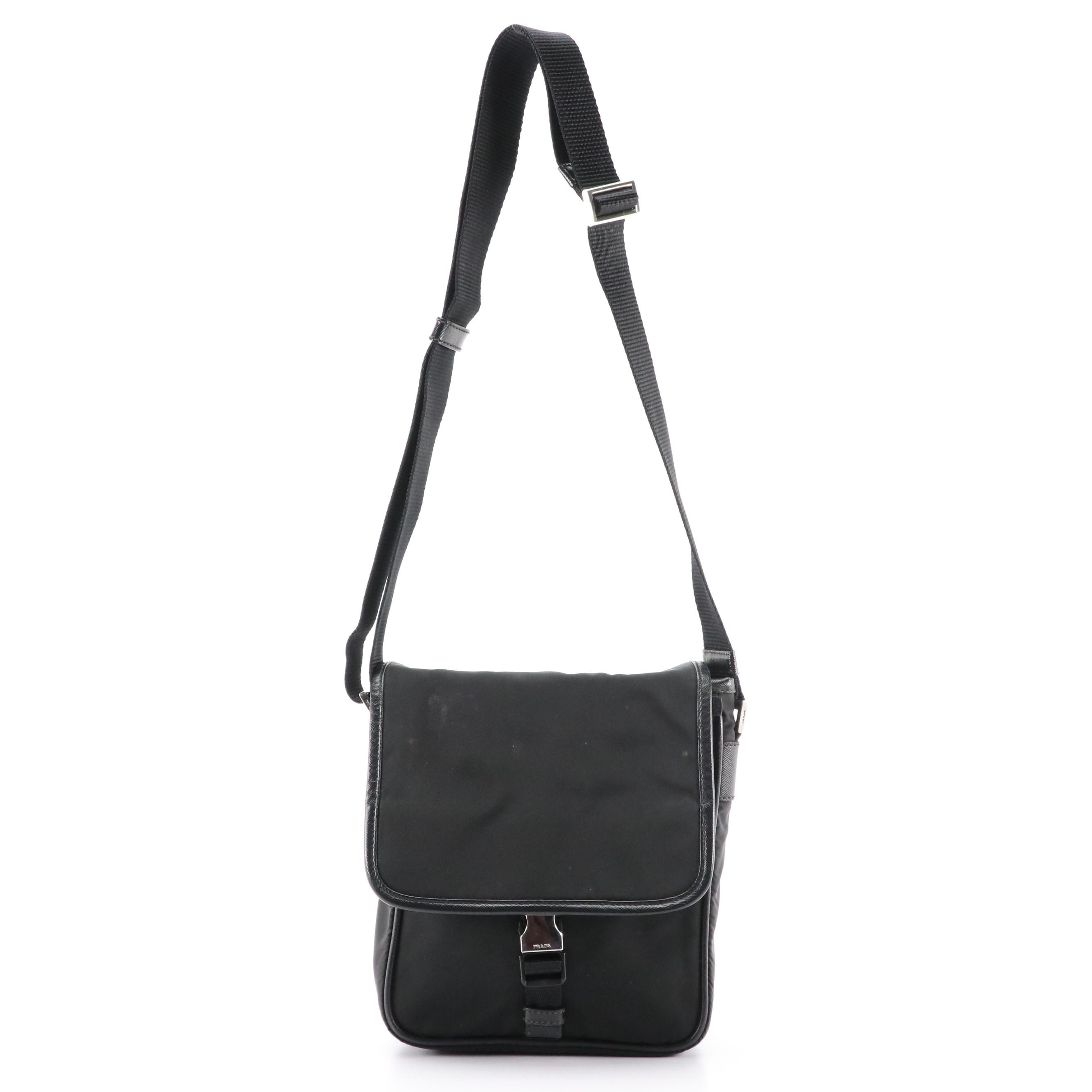 Prada Black Tessuto Nylon and Saffiano Leather Messenger Bag