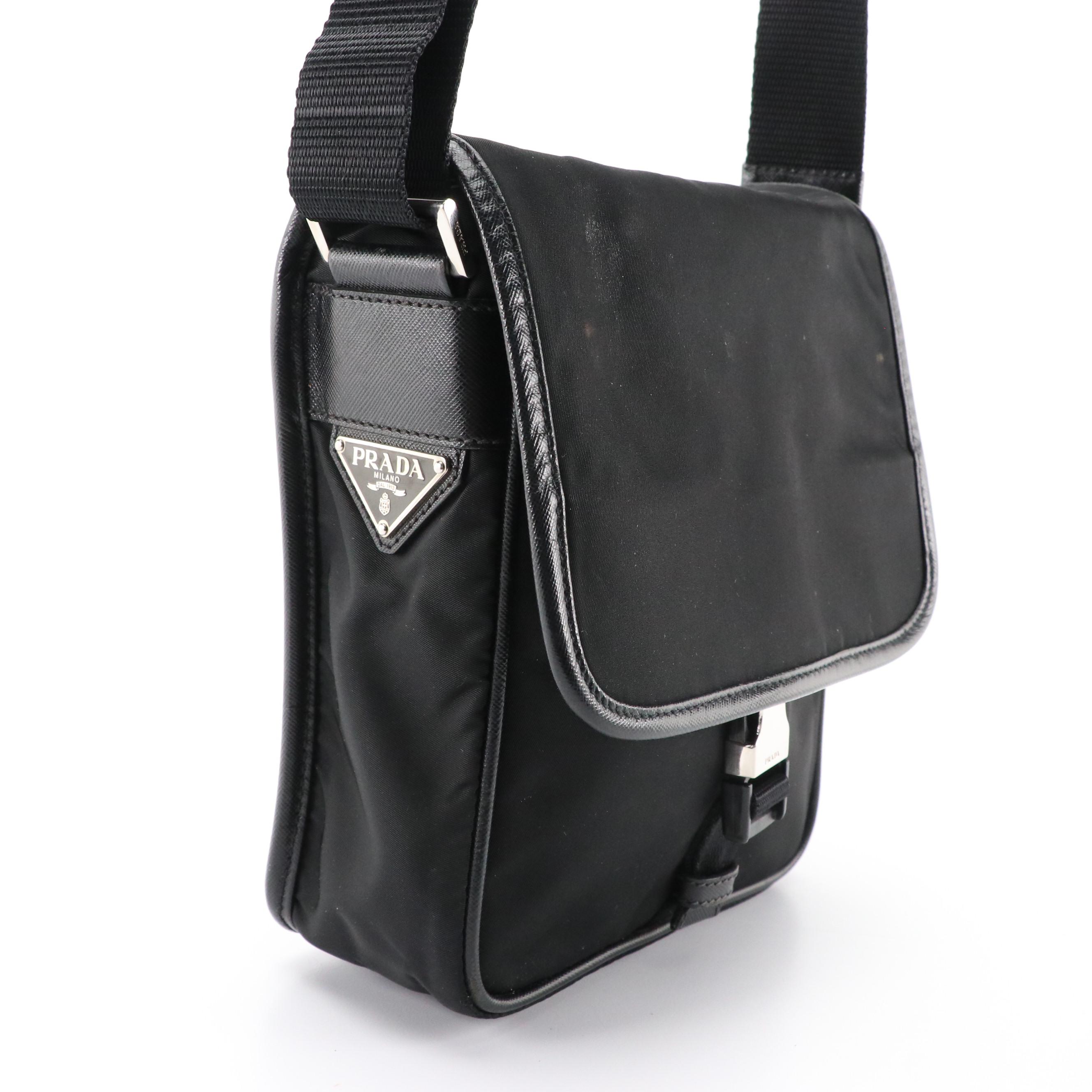 Prada Black Tessuto Nylon and Saffiano Leather Messenger Bag