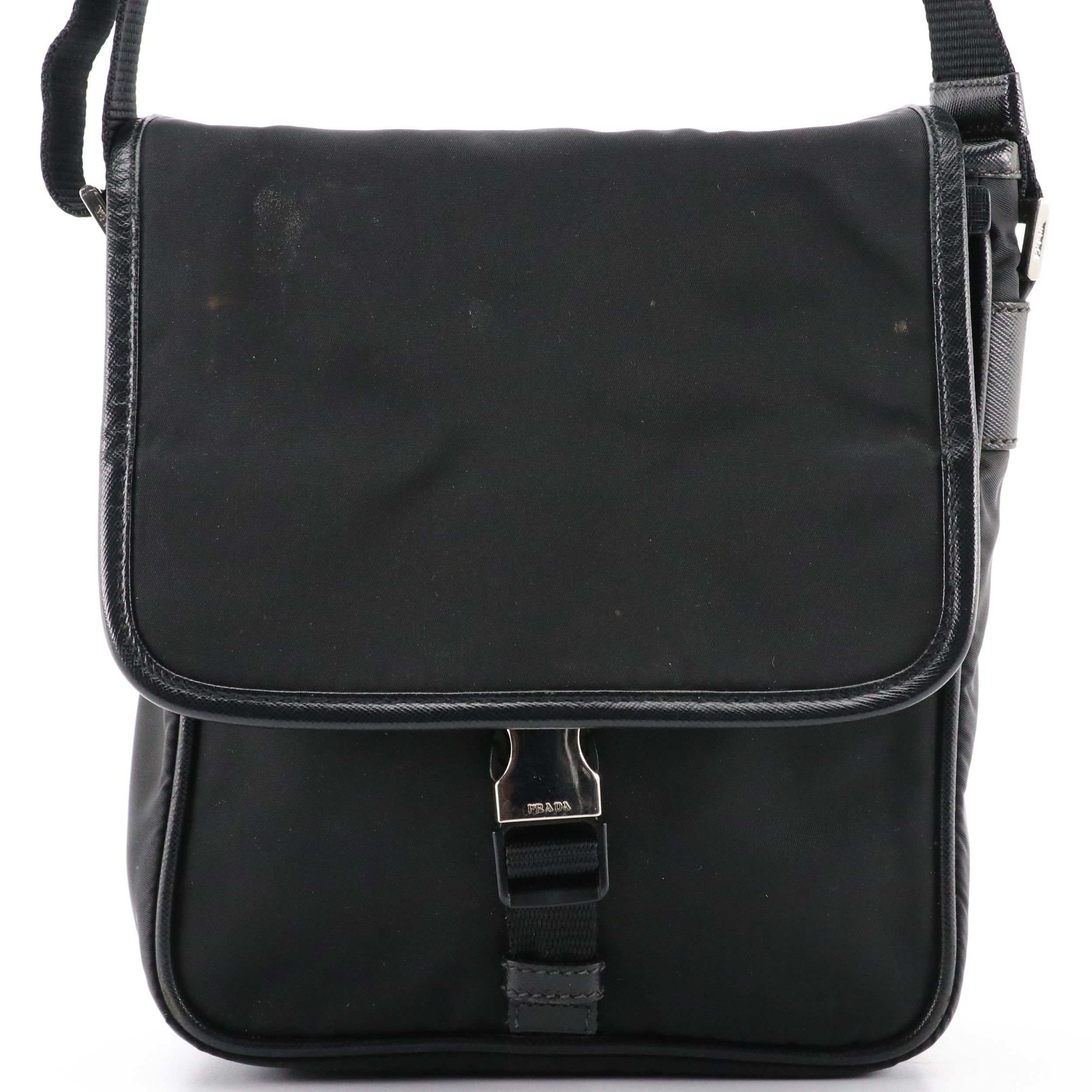 Prada Black Tessuto Nylon and Saffiano Leather Messenger Bag