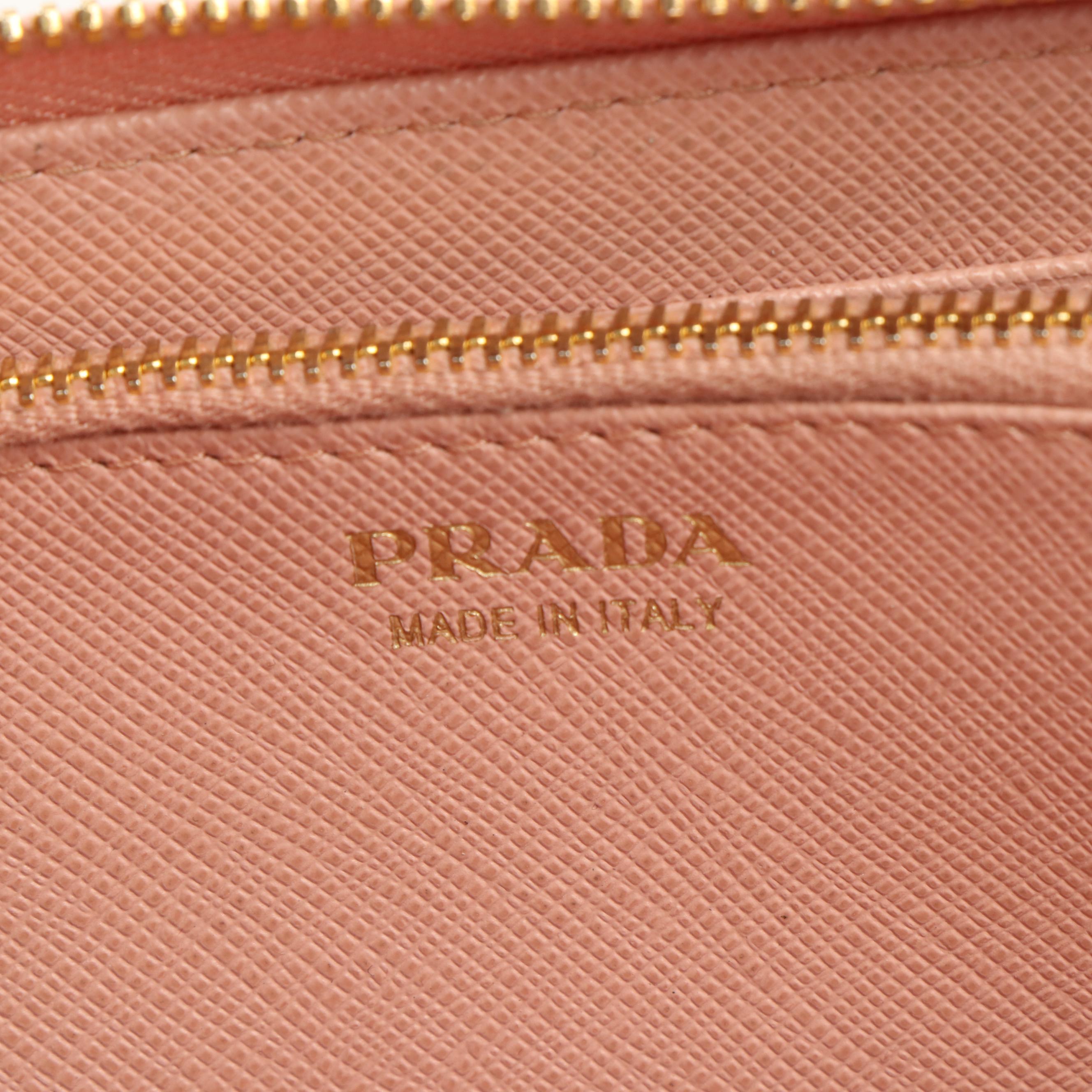 Prada Orchid Saffiano Leather Bow Zip Around Wallet