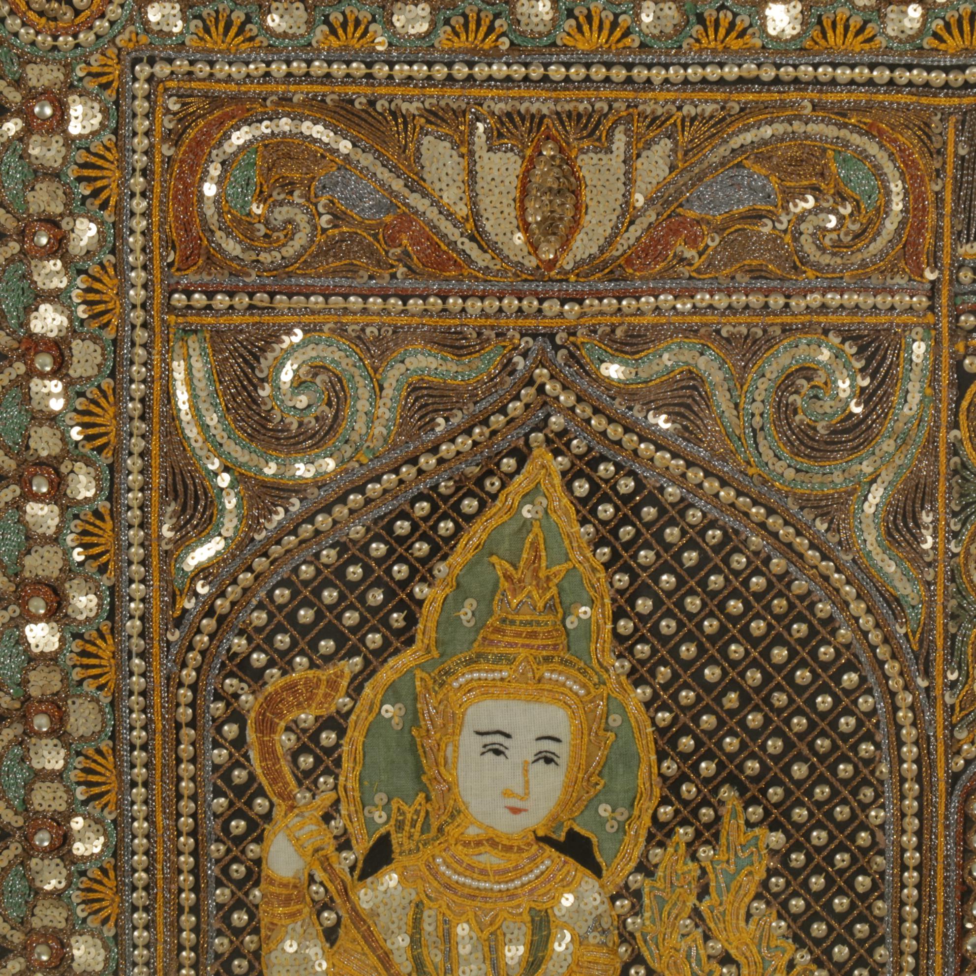 Burmese Hand-Embroidered Kalaga Textile Panel