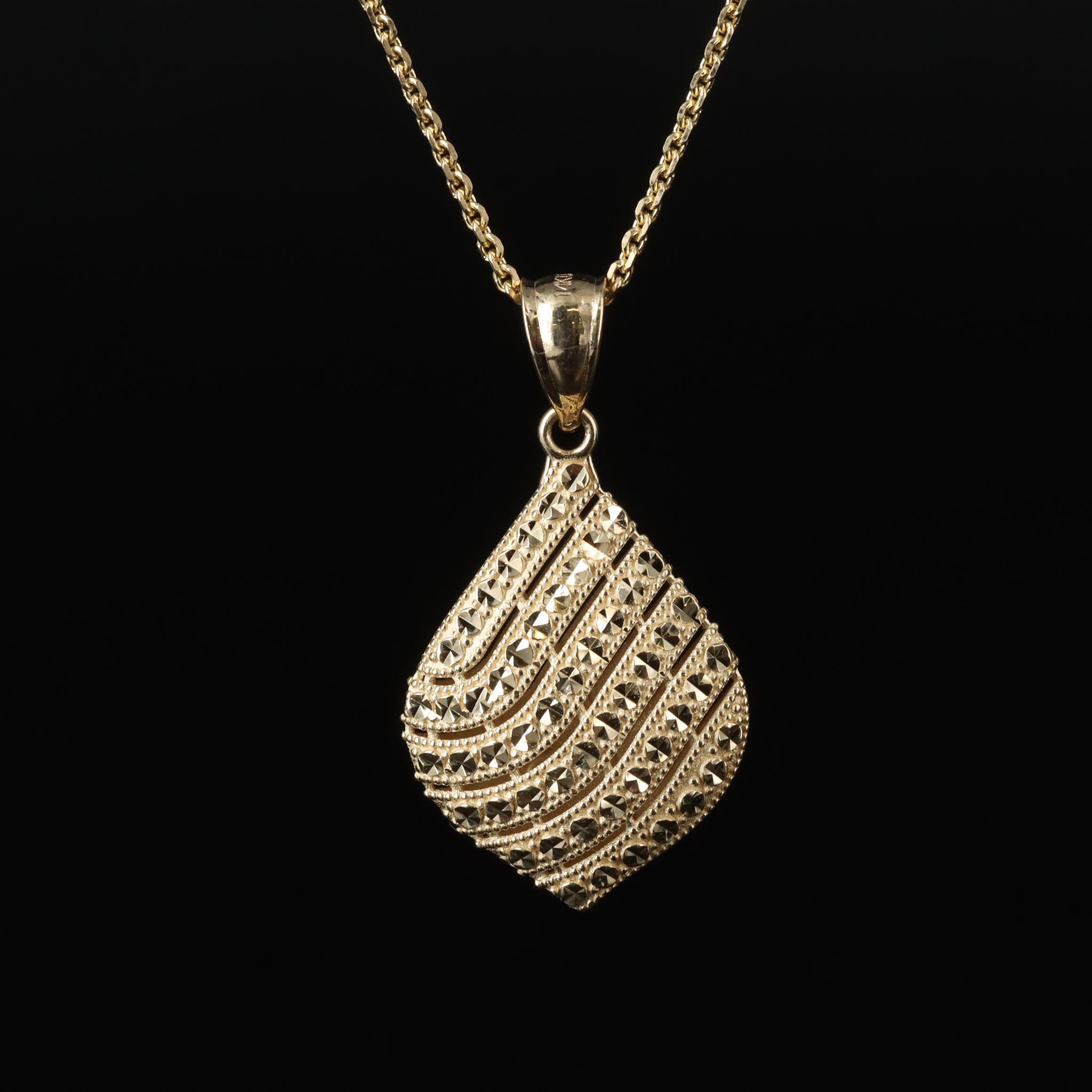 14K Diamond Cut Pendant Necklace