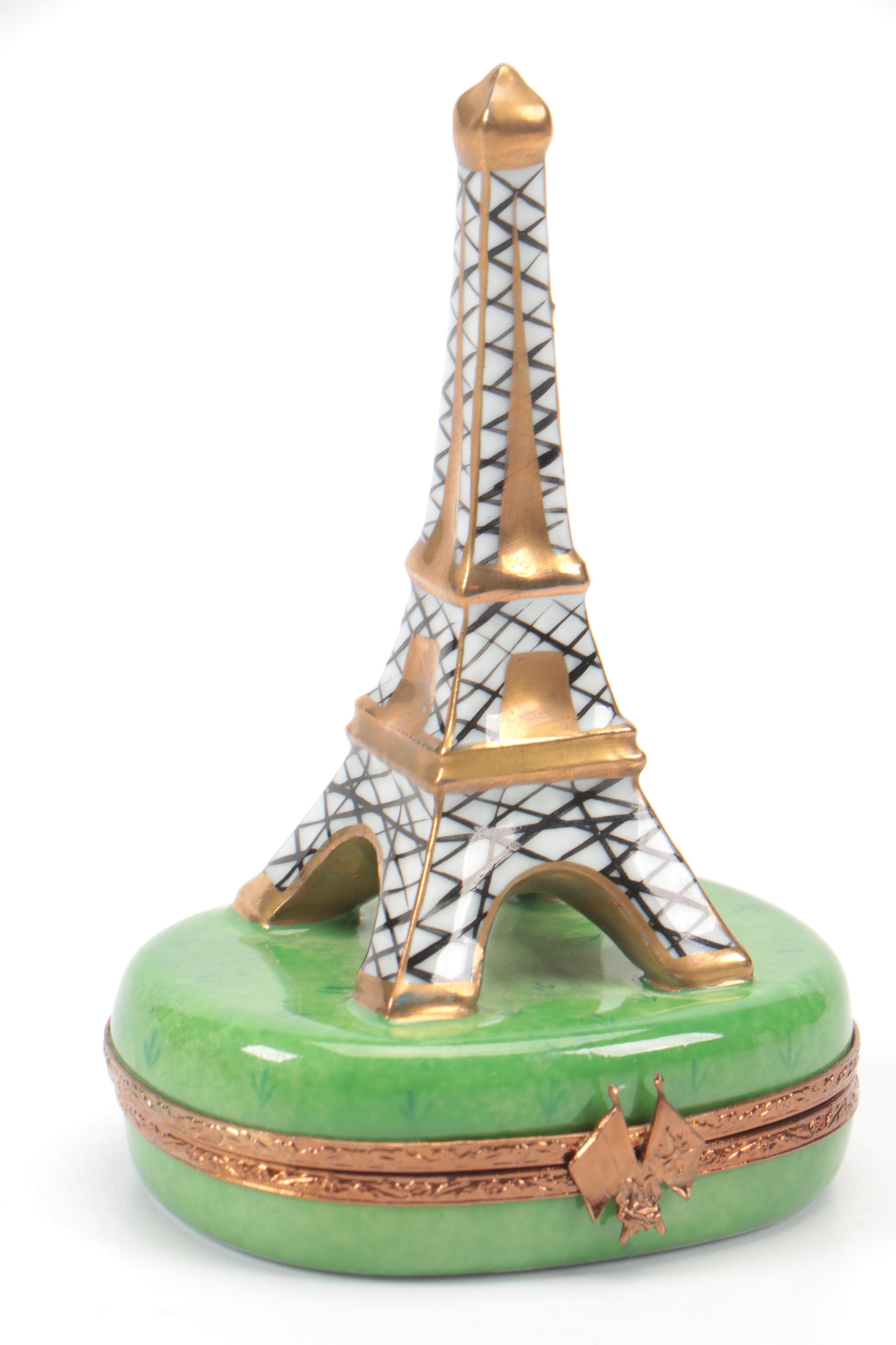 Limoges Hand-Painted Porcelain Boxes, Including Paris Cityscape Porcelain Puzzle