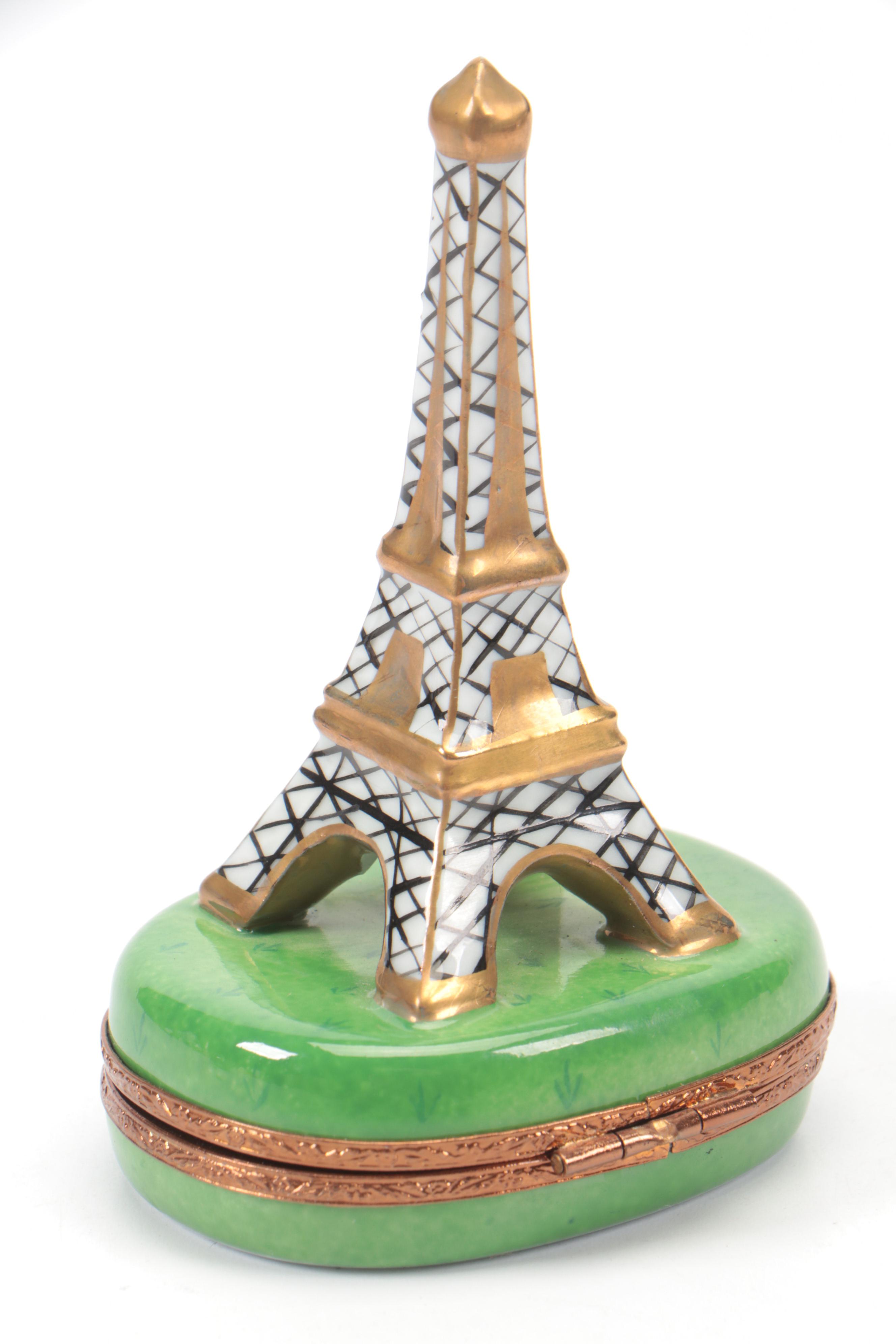 Limoges Hand-Painted Porcelain Boxes, Including Paris Cityscape Porcelain Puzzle