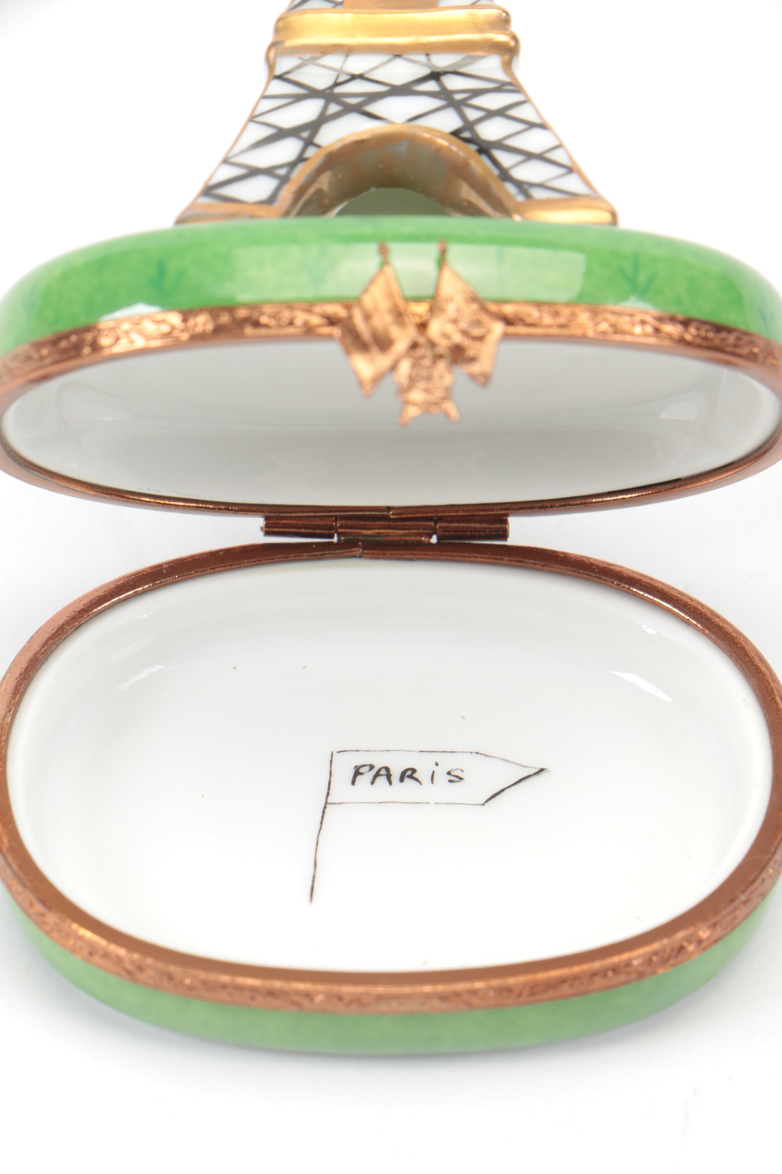 Limoges Hand-Painted Porcelain Boxes, Including Paris Cityscape Porcelain Puzzle