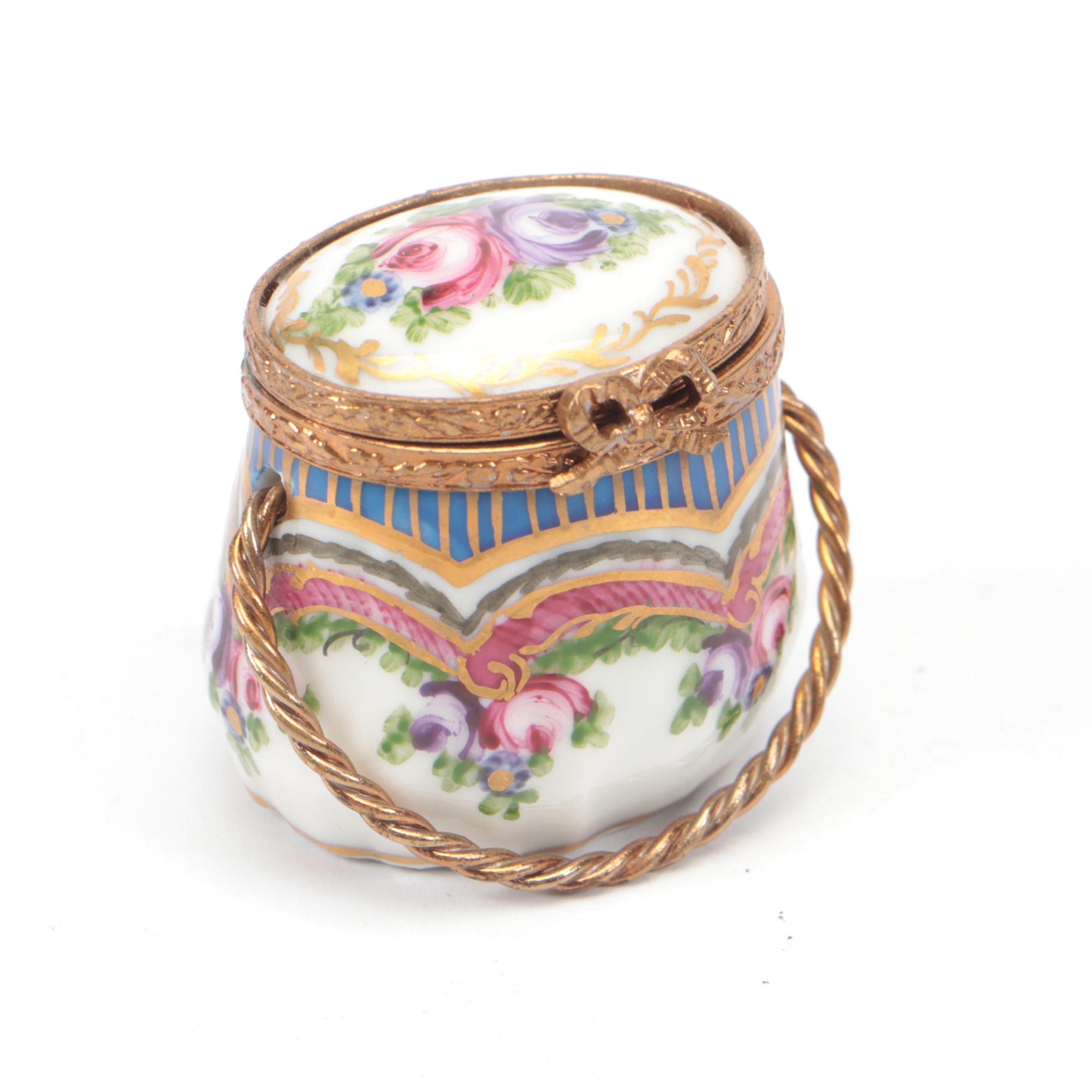 Limoges Hand-Painted Porcelain Boxes, Including Paris Cityscape Porcelain Puzzle