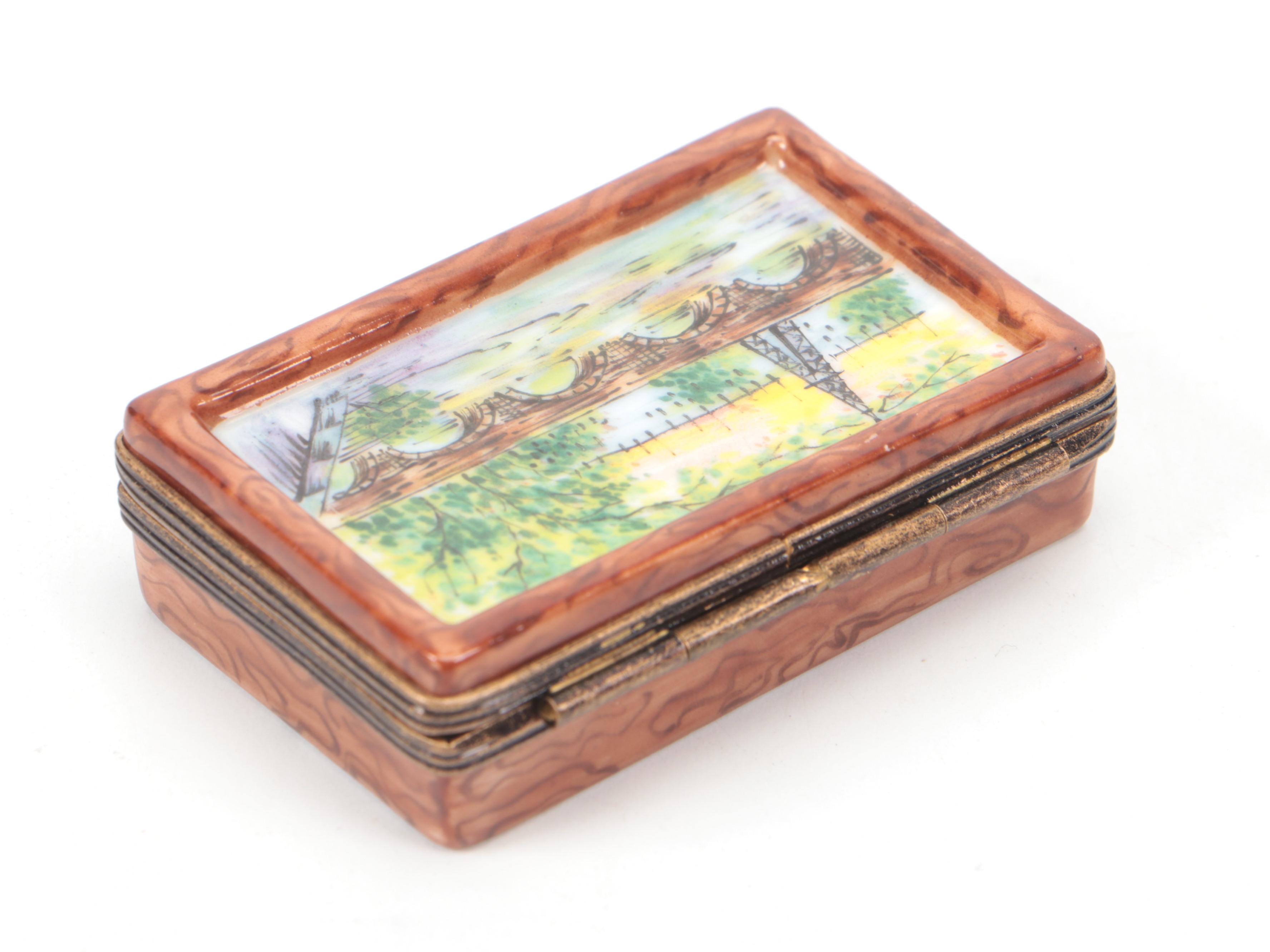 Limoges Hand-Painted Porcelain Boxes, Including Paris Cityscape Porcelain Puzzle