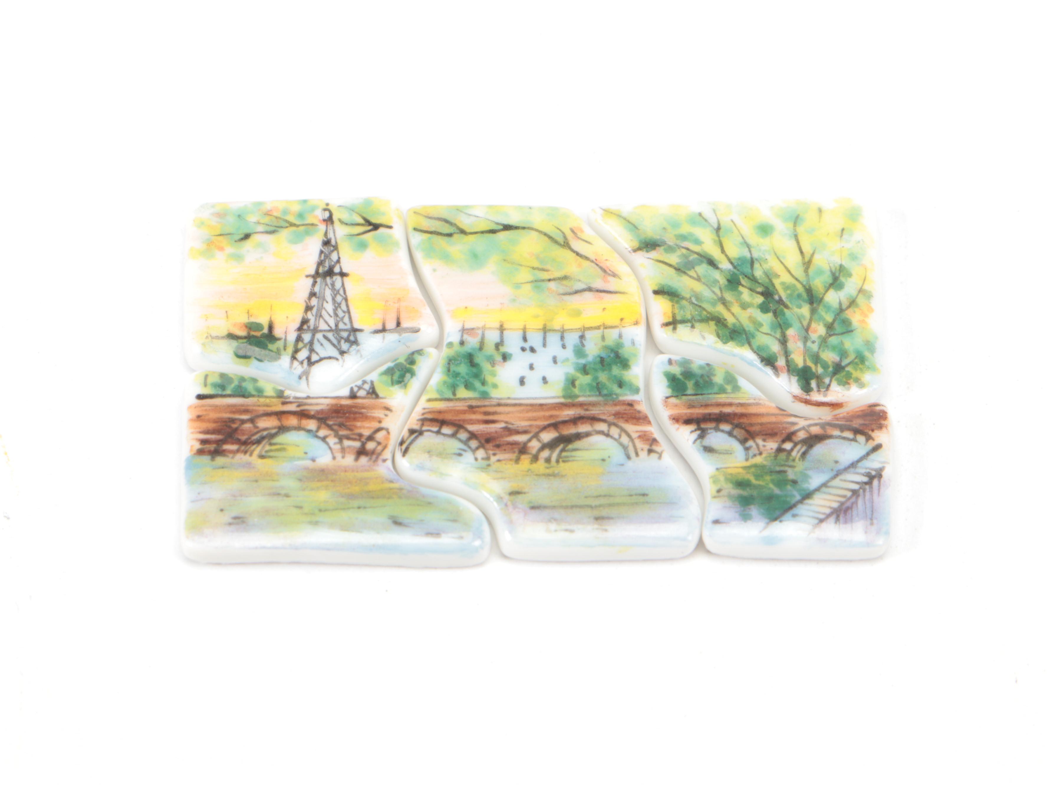 Limoges Hand-Painted Porcelain Boxes, Including Paris Cityscape Porcelain Puzzle