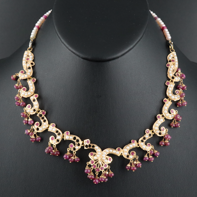 22K Ruby and Pearl Necklace