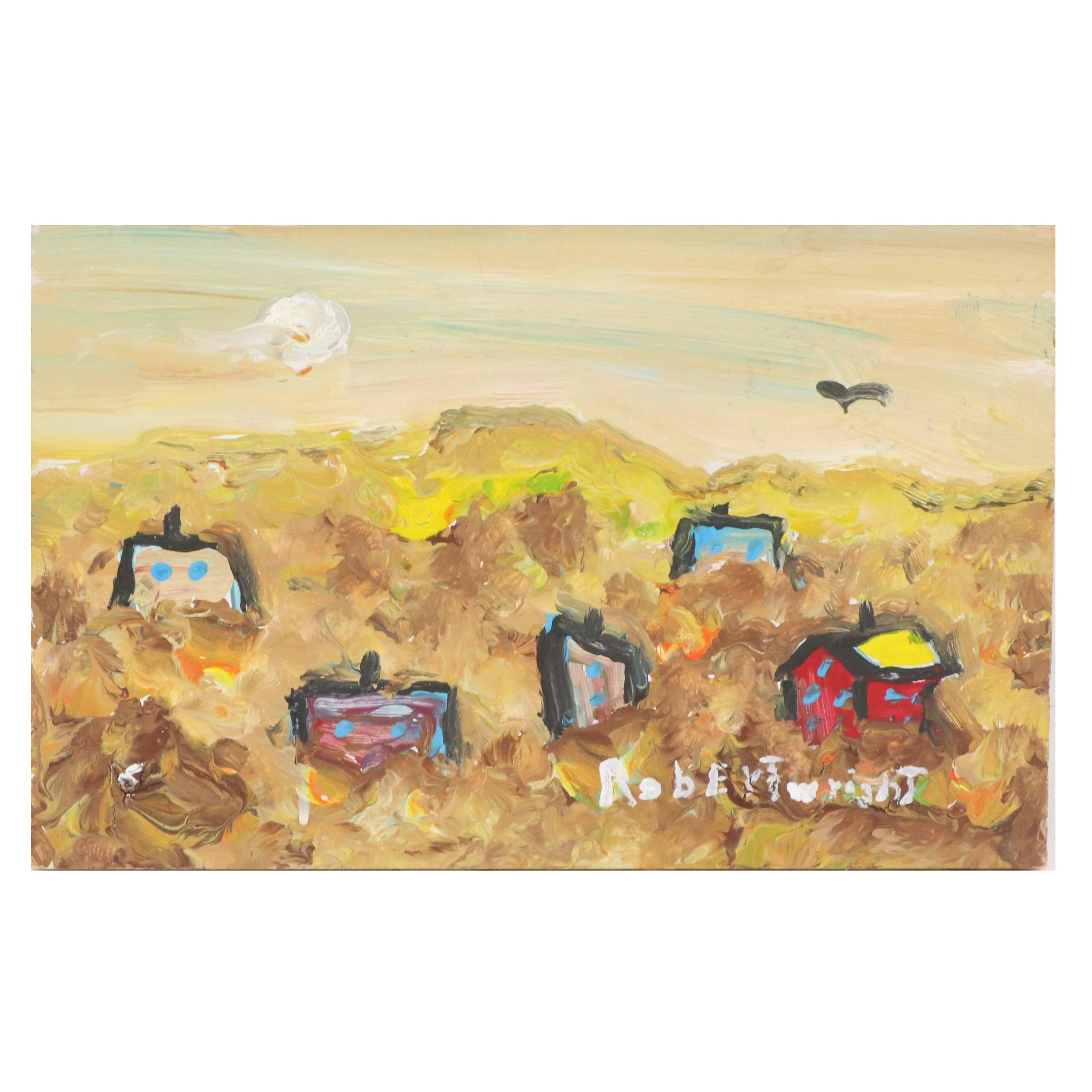 Robert Wright Folk Townscape Acrylic Painting