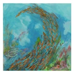 Undersea Oil Painting Of School Of Fish, Late 20th Century