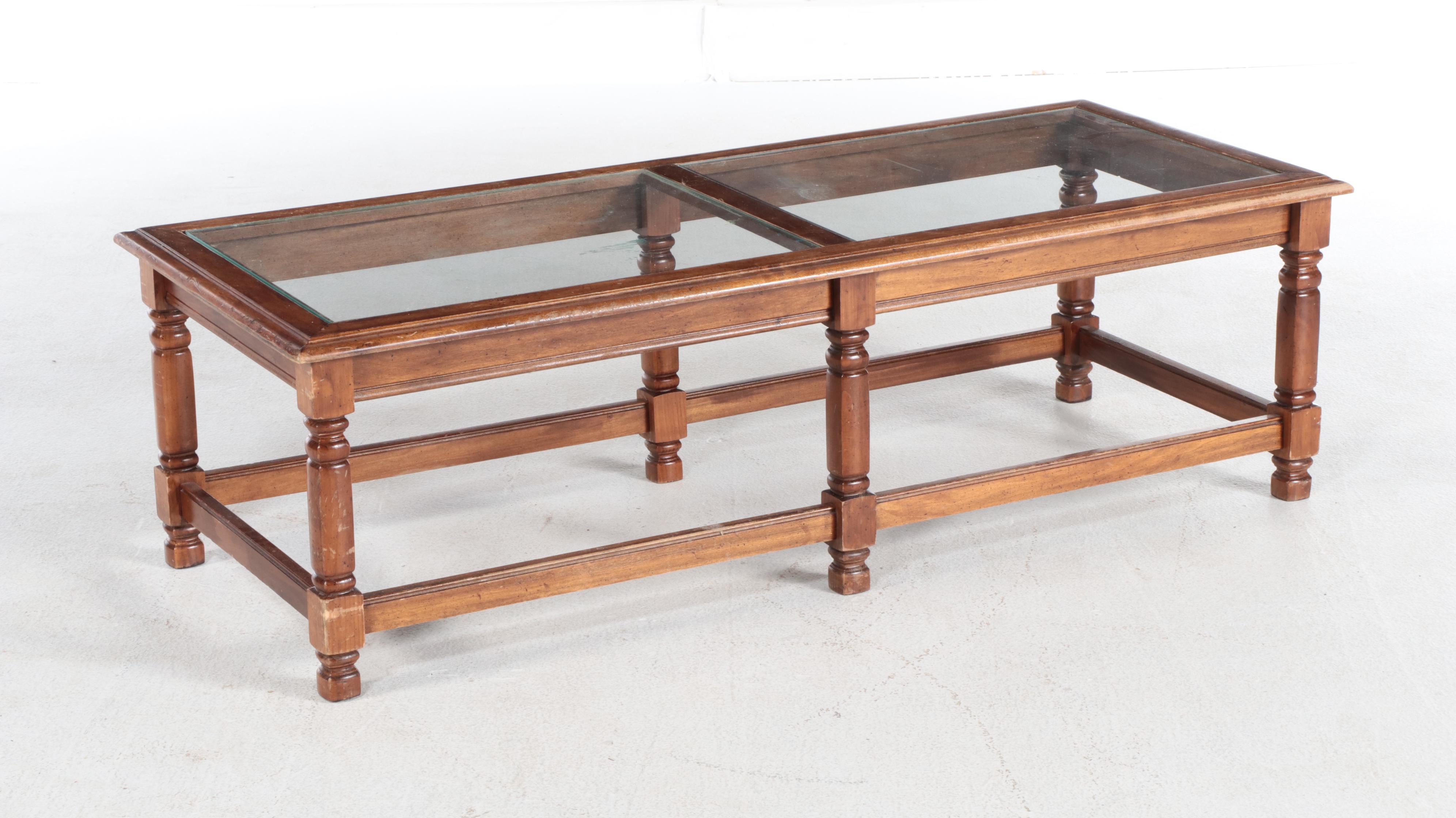 Mid Century Modern Style Wooden Glass Top Coffee and Side Tables