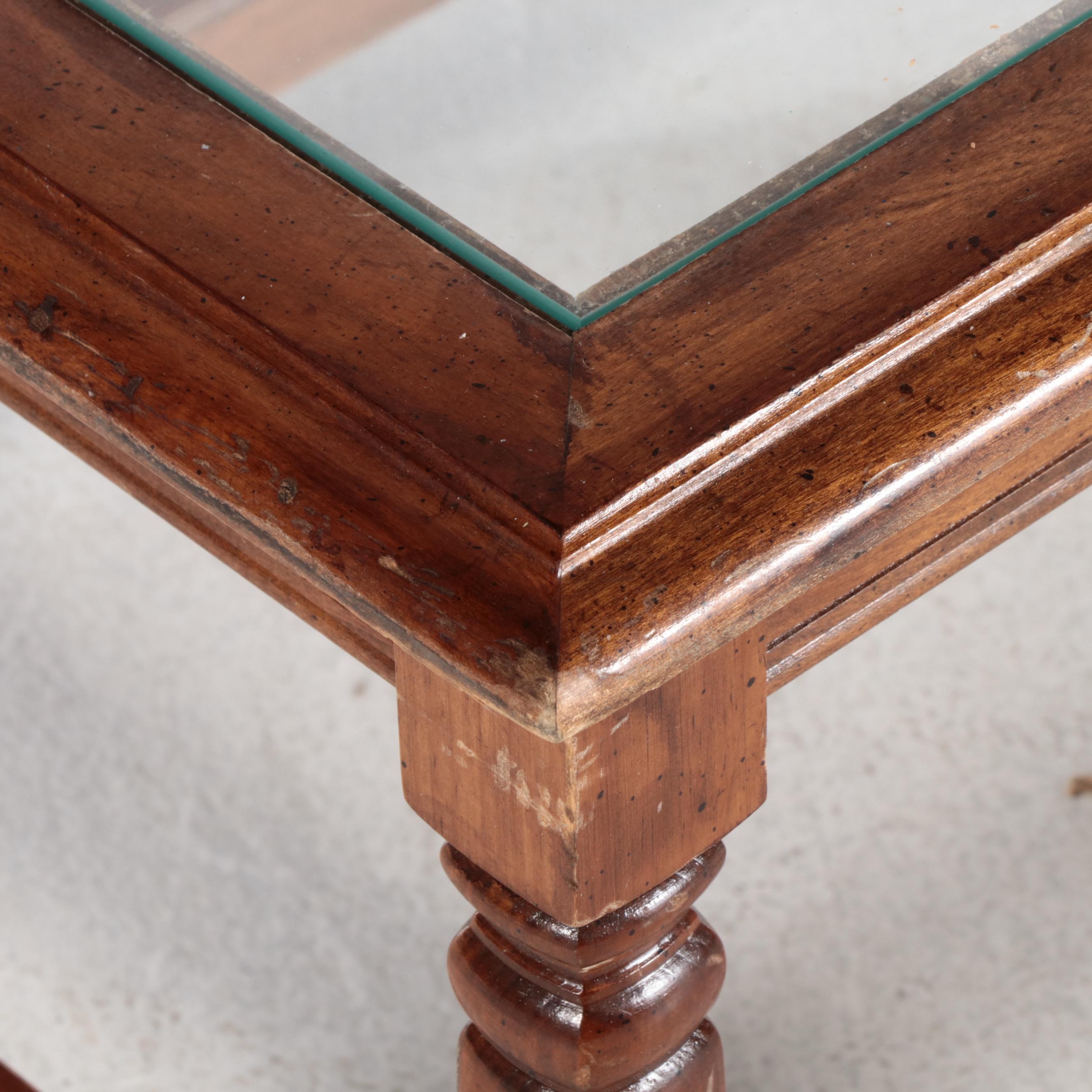 Mid Century Modern Style Wooden Glass Top Coffee and Side Tables