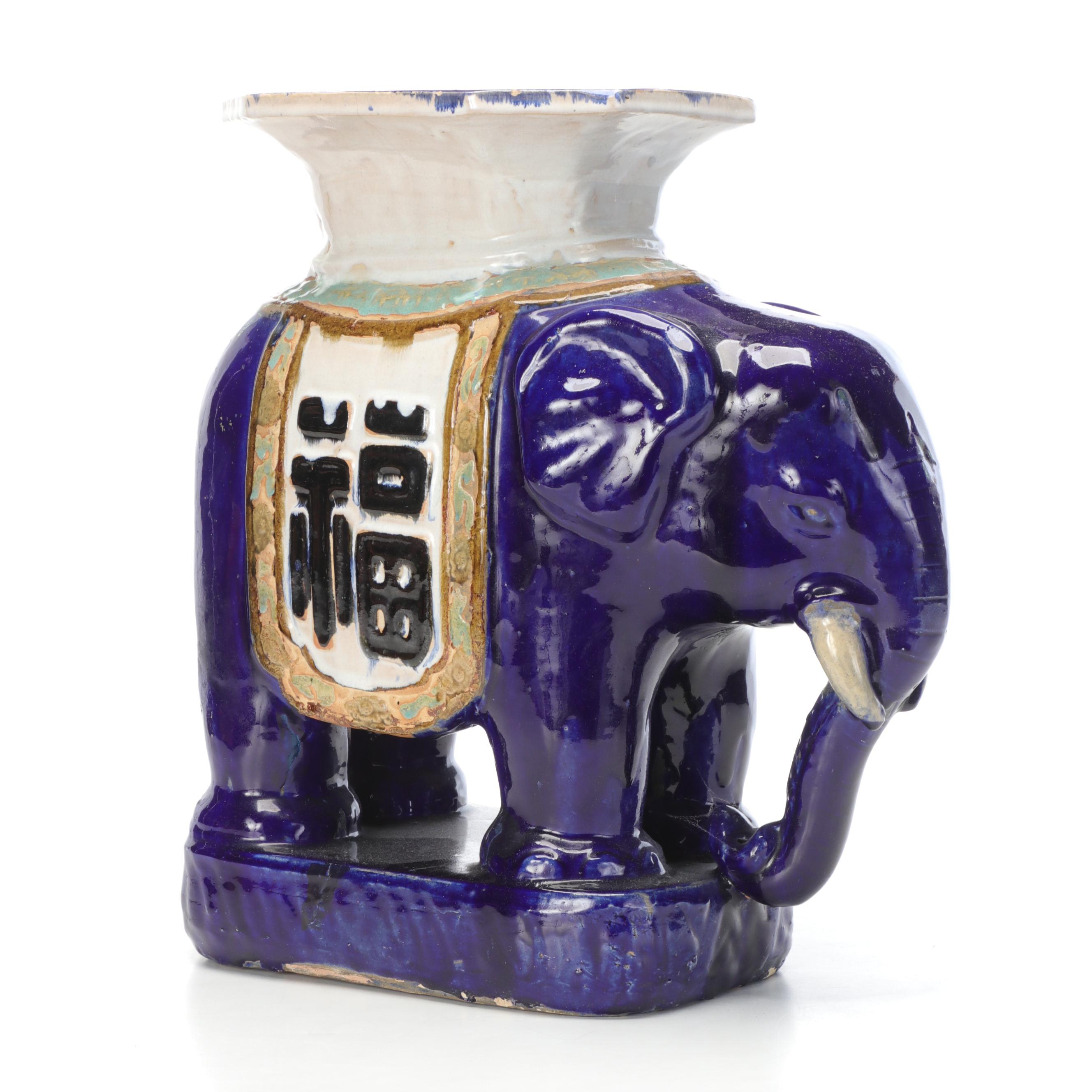 East Asian Style Glazed Ceramic Elephant Garden Seat