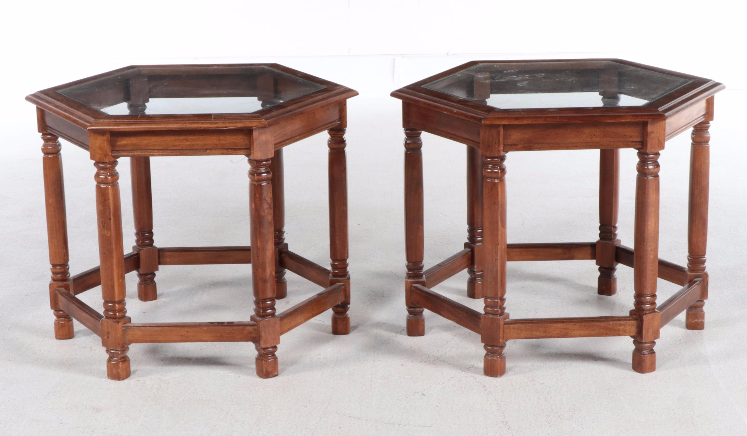 Mid Century Modern Style Wooden Glass Top Coffee and Side Tables