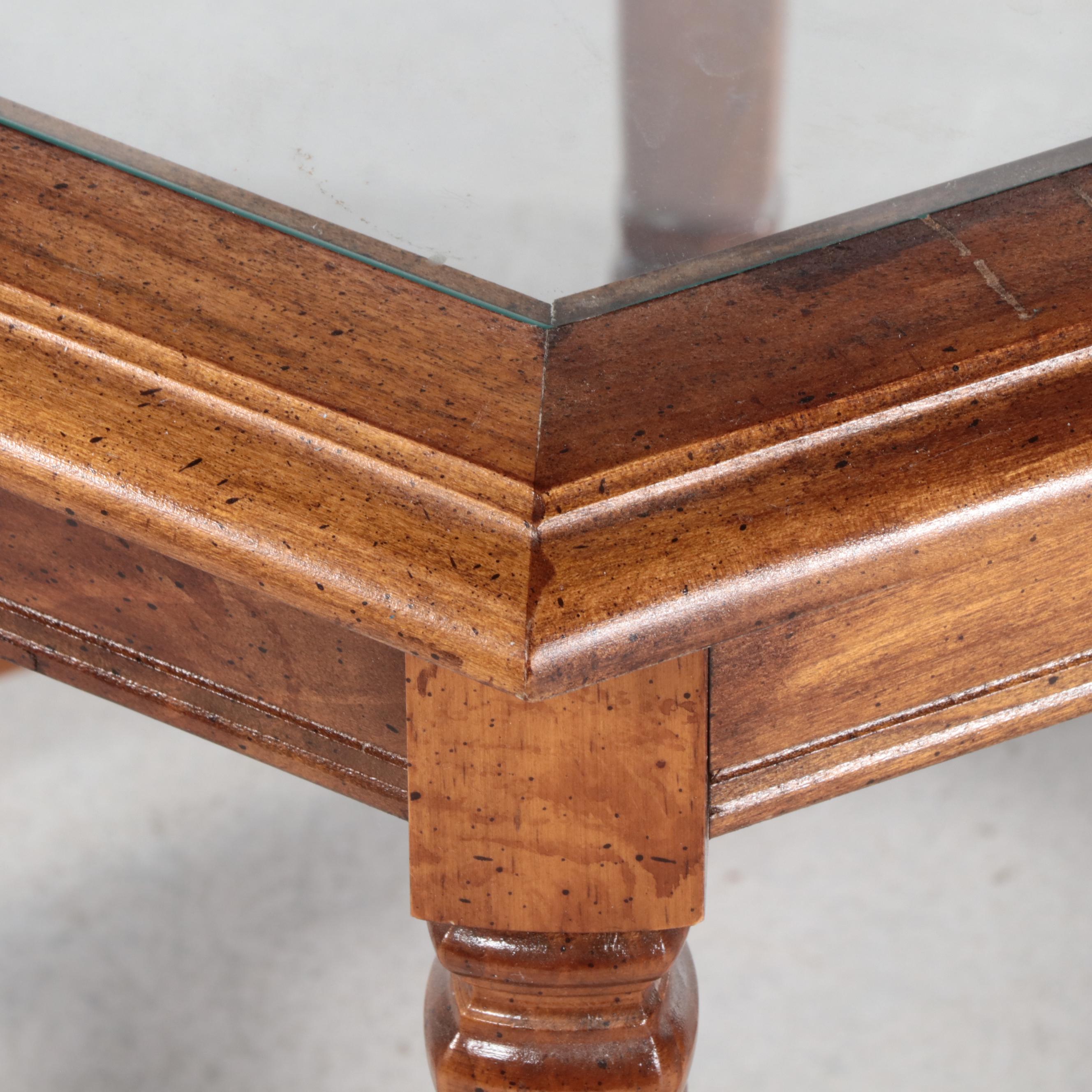 Mid Century Modern Style Wooden Glass Top Coffee and Side Tables