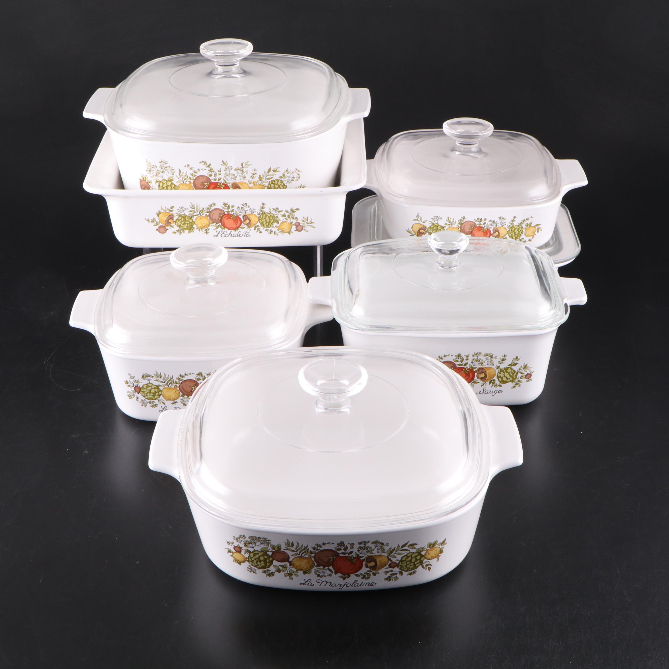 Corningware "Spice of Life" Glass Casserole Dishes and Pans, 1972–1987