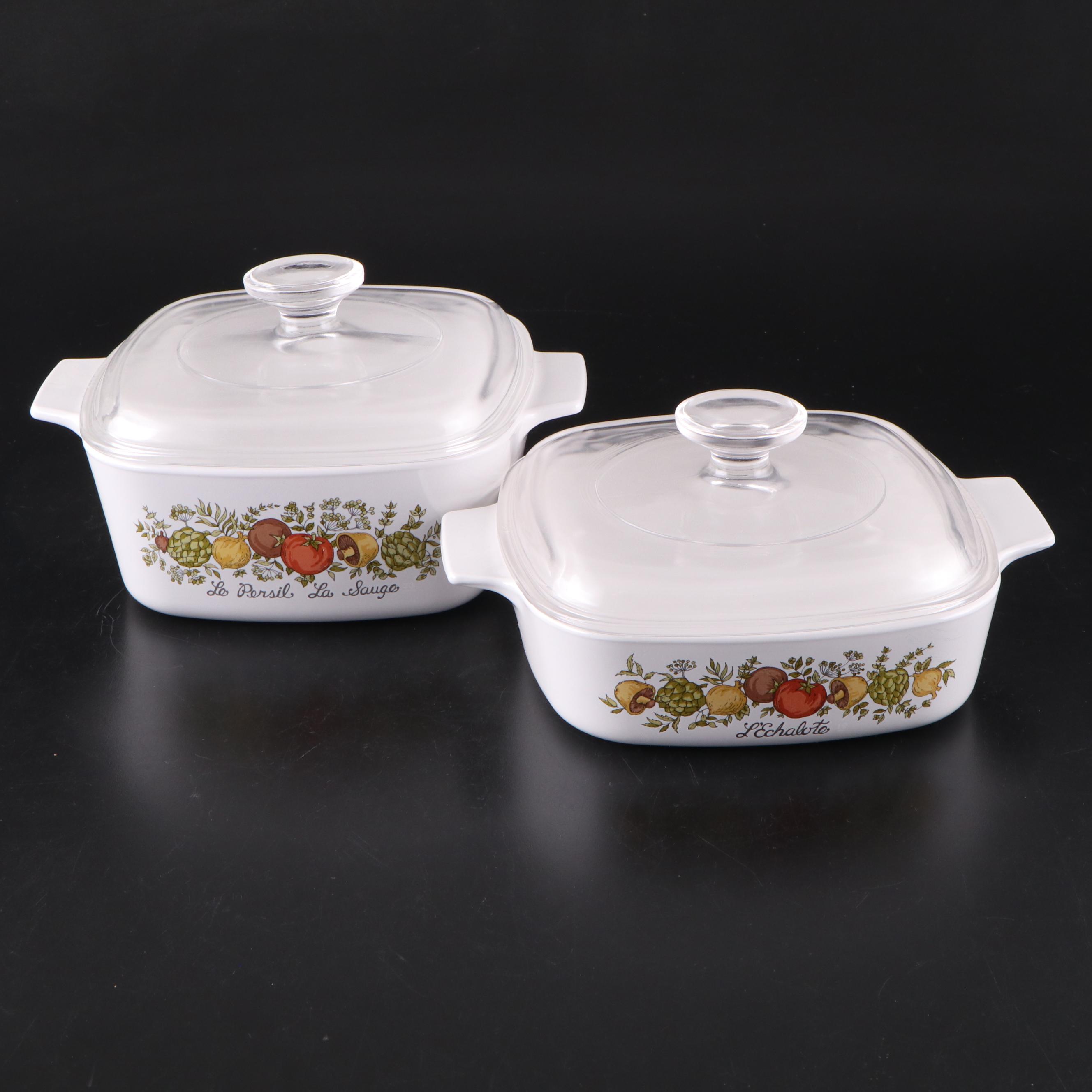 Corningware "Spice of Life" Glass Casserole Dishes and Pans, 1972–1987
