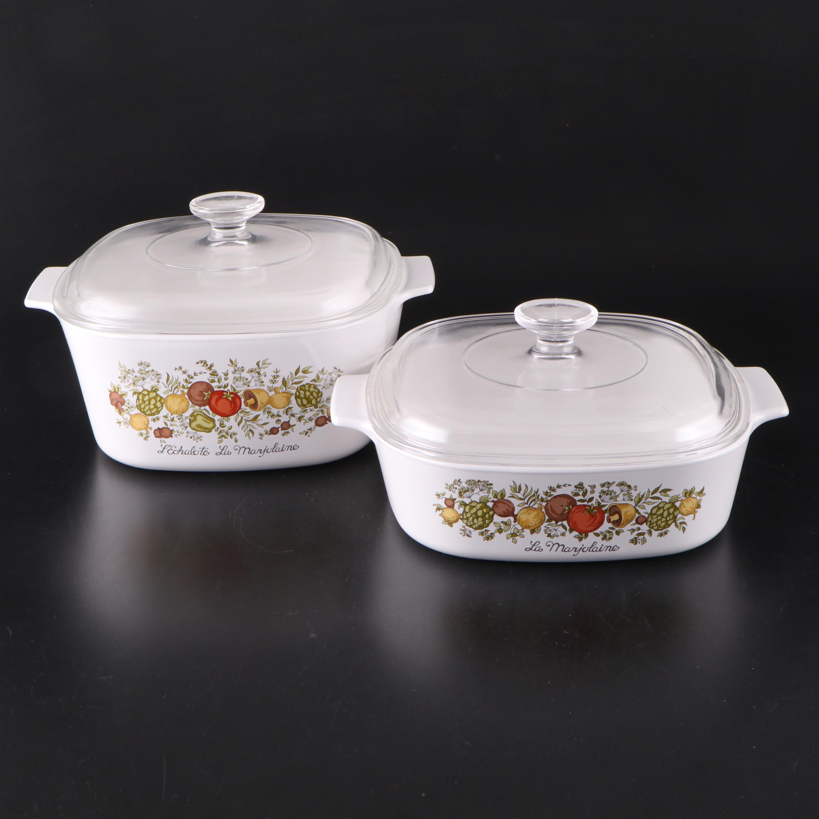 Corningware "Spice of Life" Glass Casserole Dishes and Pans, 1972–1987