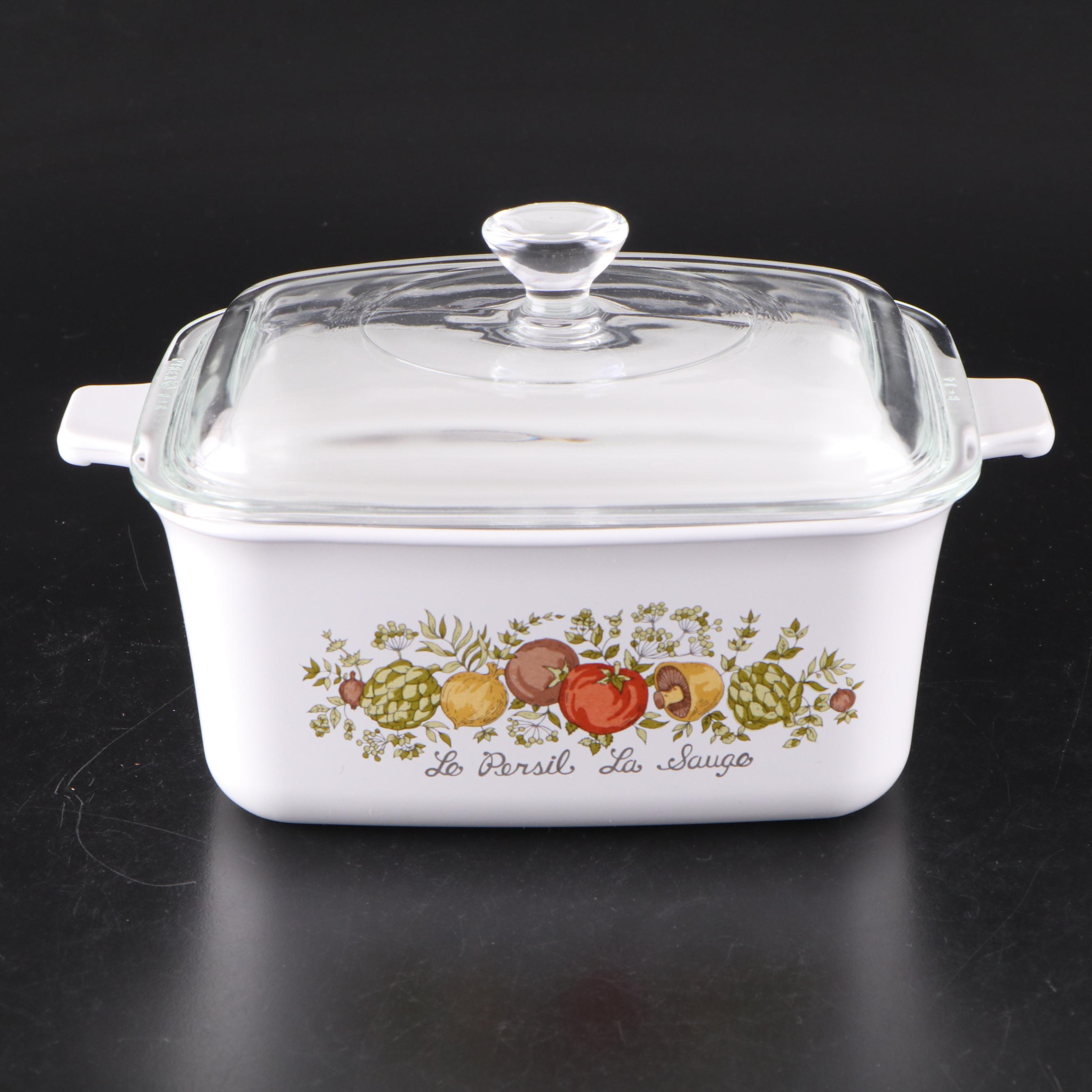 Corningware "Spice of Life" Glass Casserole Dishes and Pans, 1972–1987