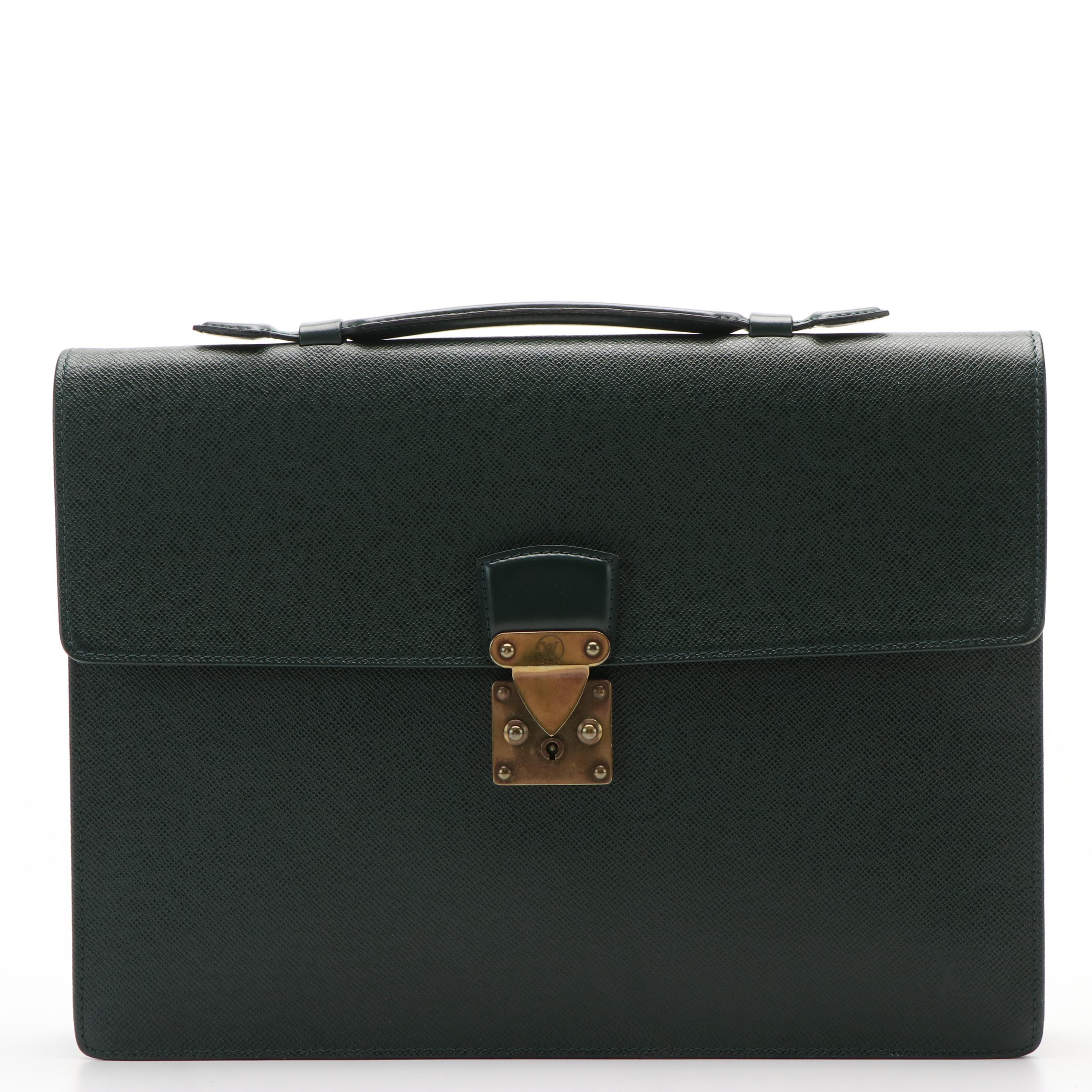 Louis Vuitton Kourad Ambassador Green Taiga Leather Briefcase