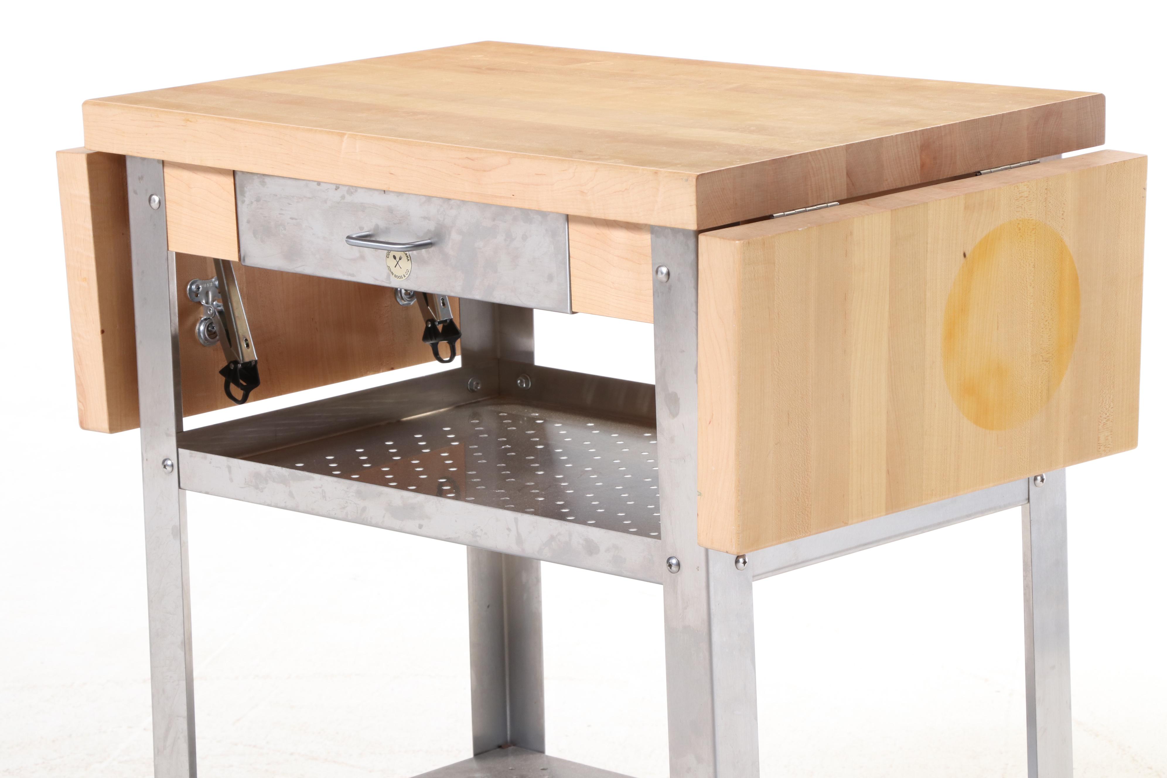 John Boos & Co. Stainless Steel and Maple Butcher Block Drop-Leaf Kitchen Cart