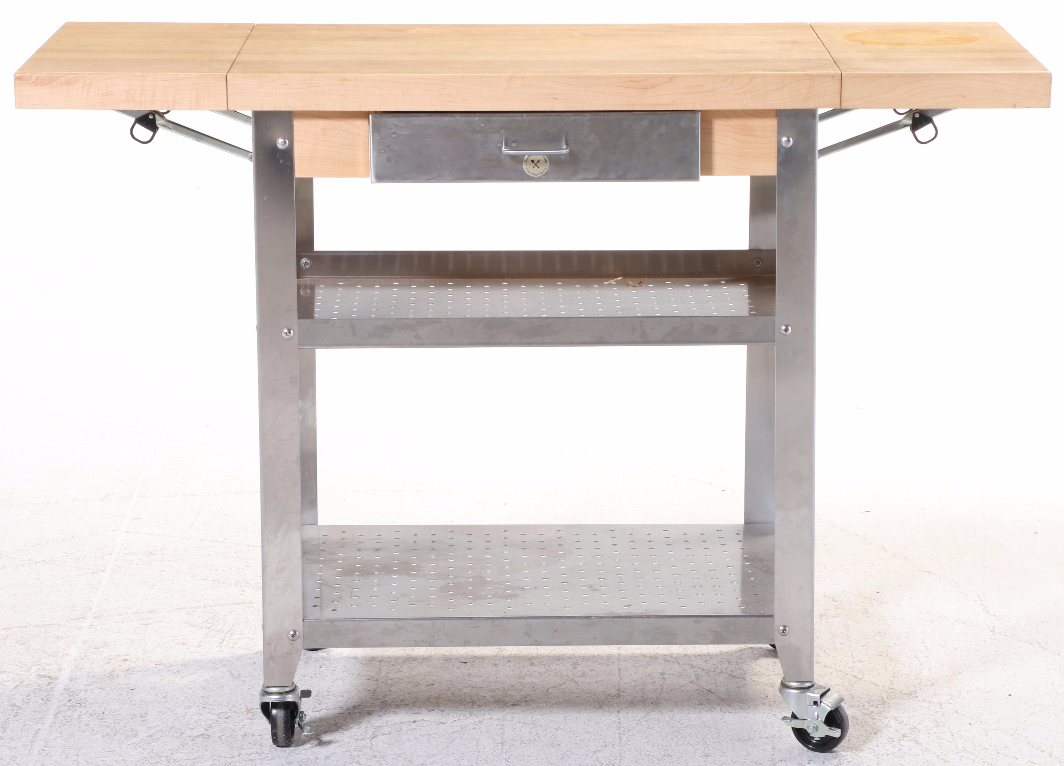 John Boos & Co. Stainless Steel and Maple Butcher Block Drop-Leaf Kitchen Cart
