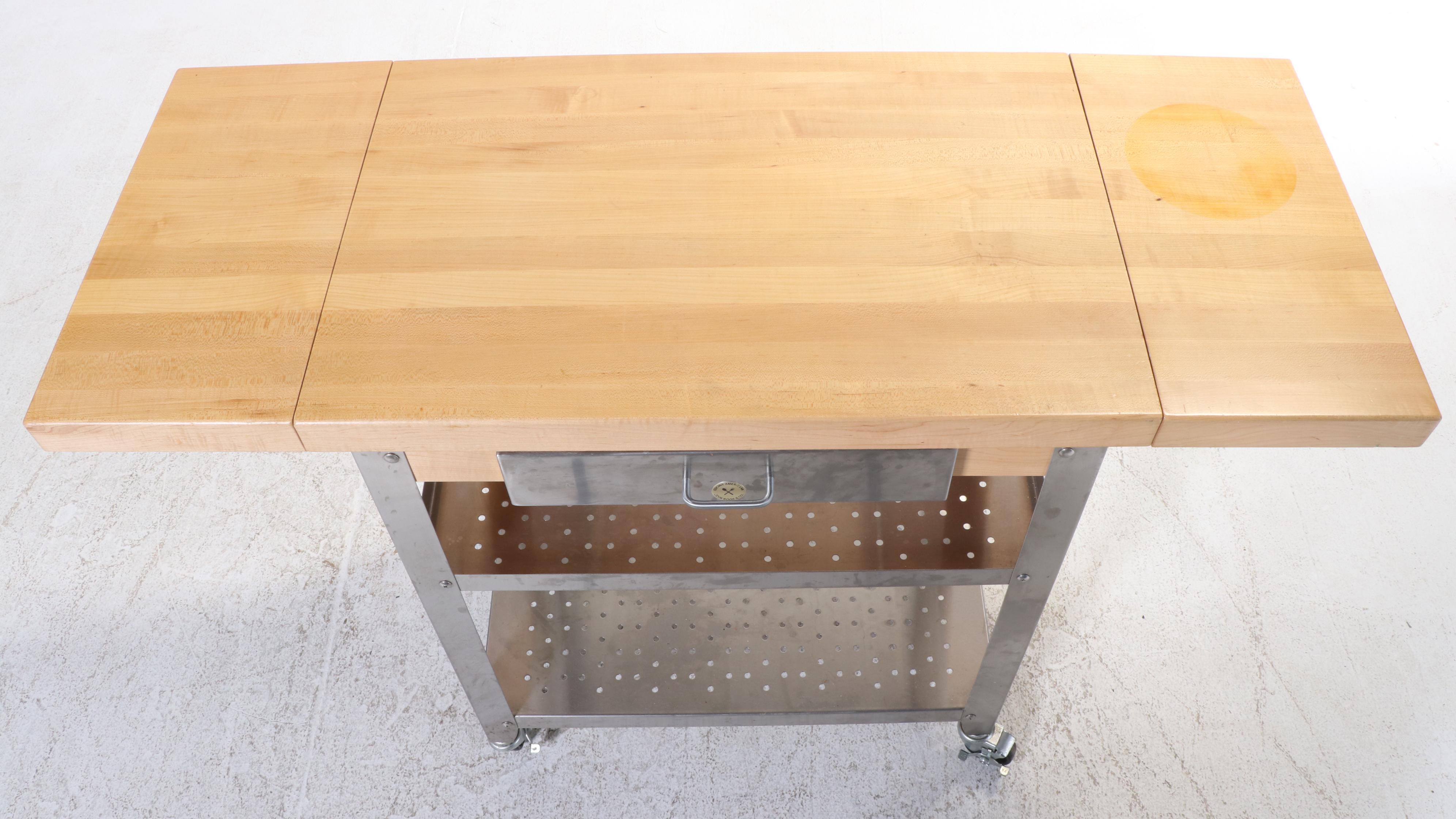 John Boos & Co. Stainless Steel and Maple Butcher Block Drop-Leaf Kitchen Cart