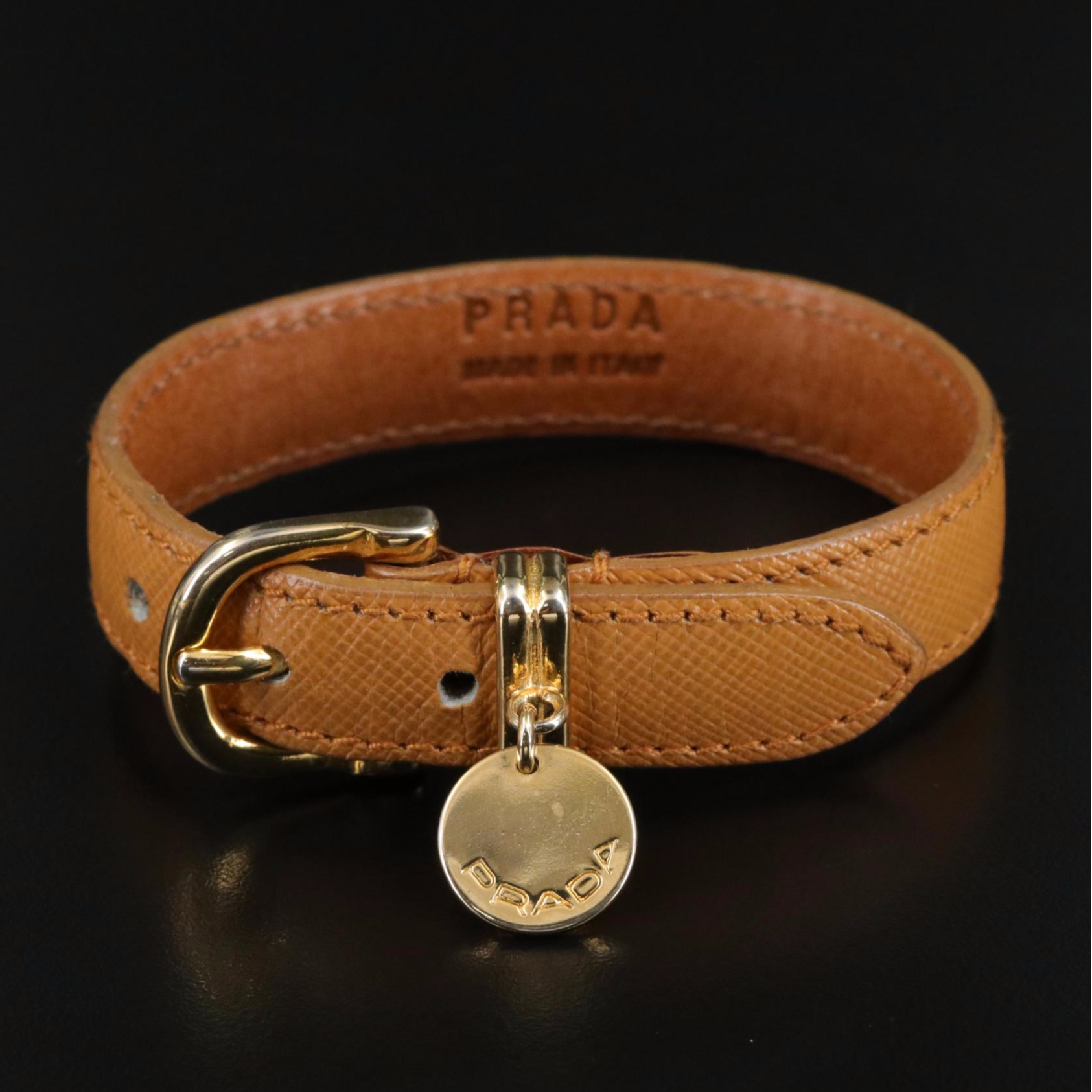 Prada Leather Buckle Bracelet with Tag