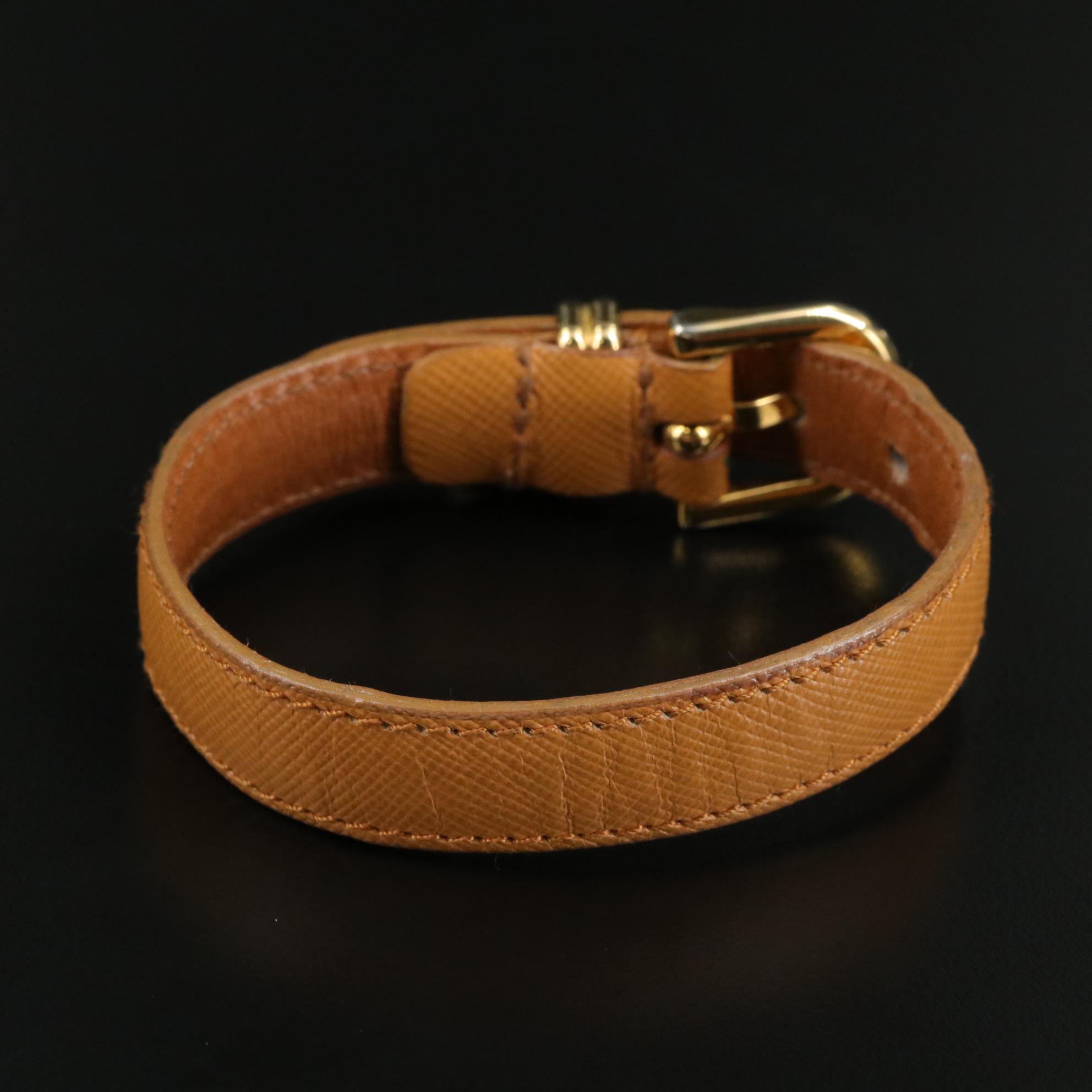 Prada Leather Buckle Bracelet with Tag