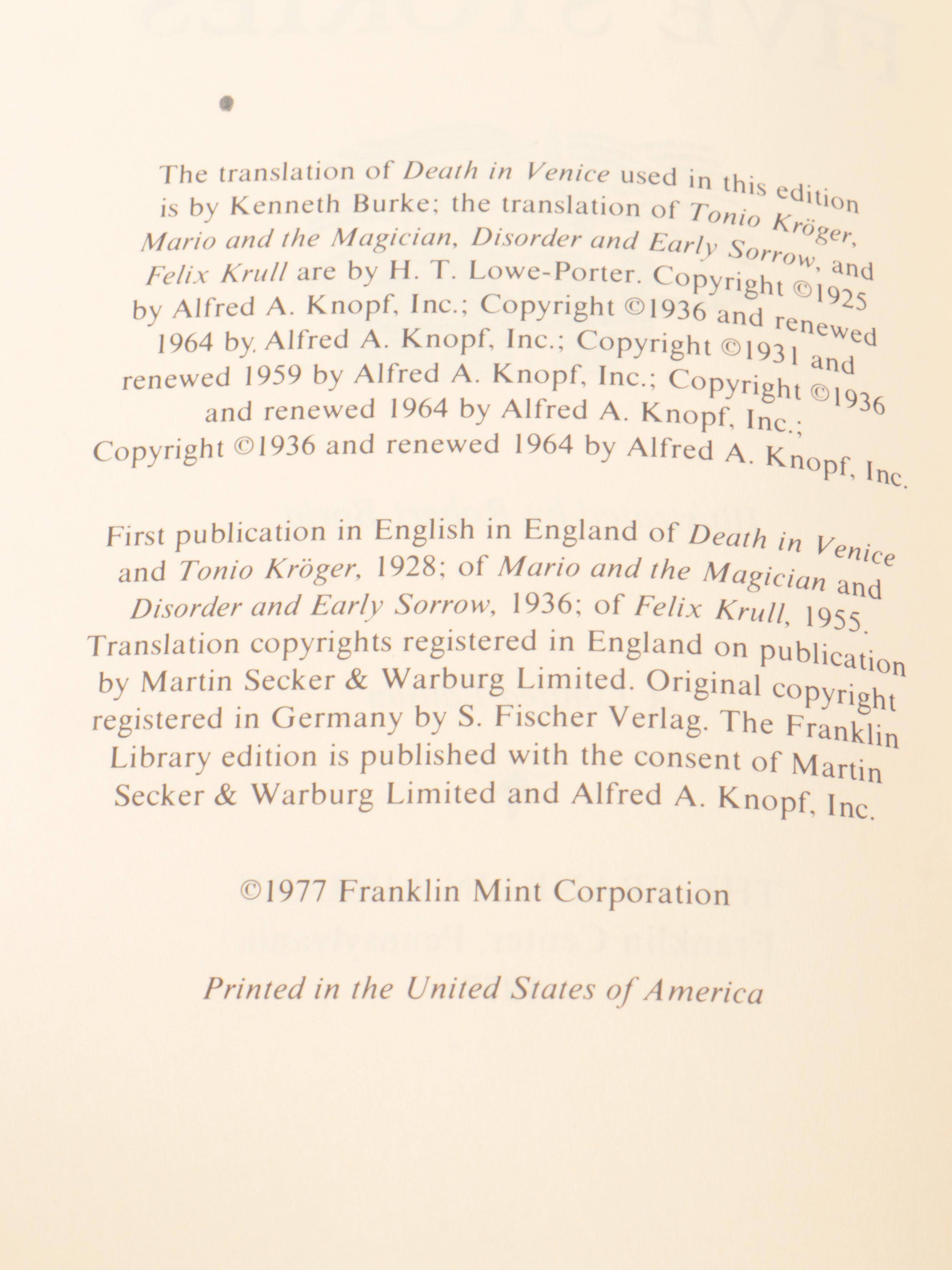 Franklin Library Classics Including Franz Kafka, Thomas Mann, and Henrik Ibsen
