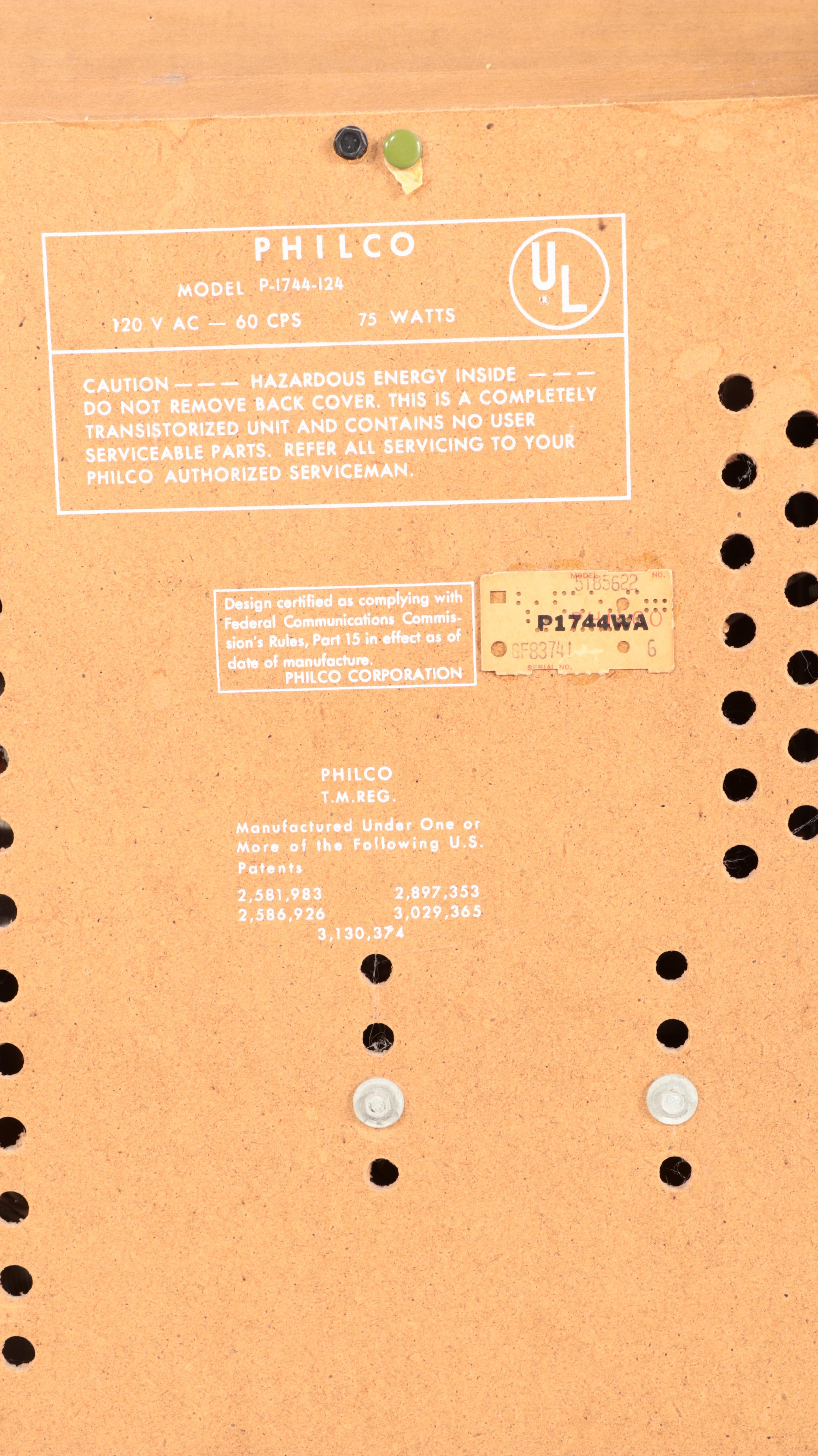 Philco P-1744-124 Record Player and Radio Console, Mid 20th Century