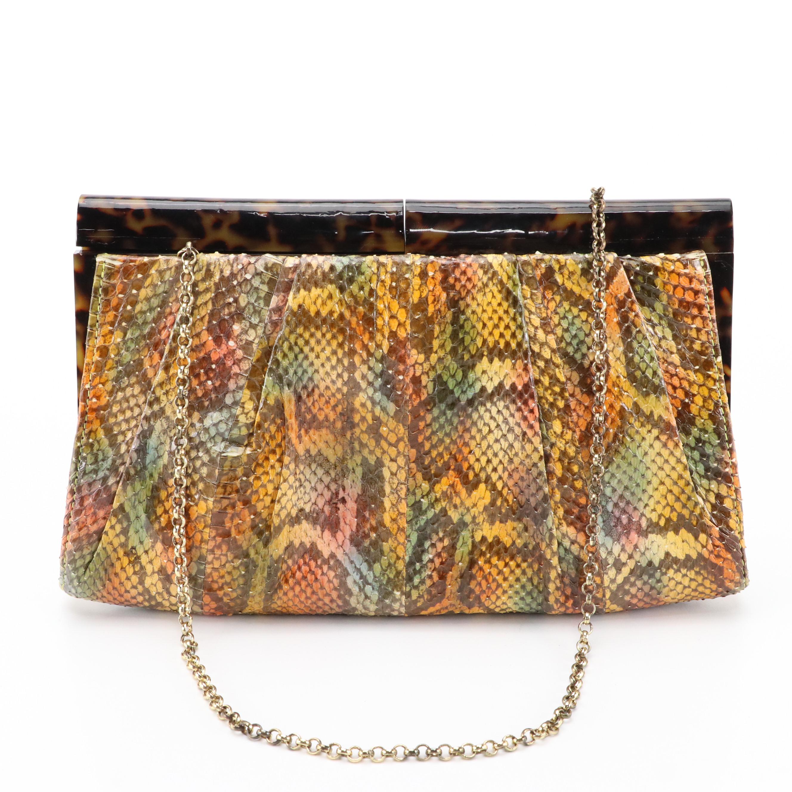 Serpui Marie Woven and Snakeskin Clutch Purse and Kotur Snakeskin Clutch Purse