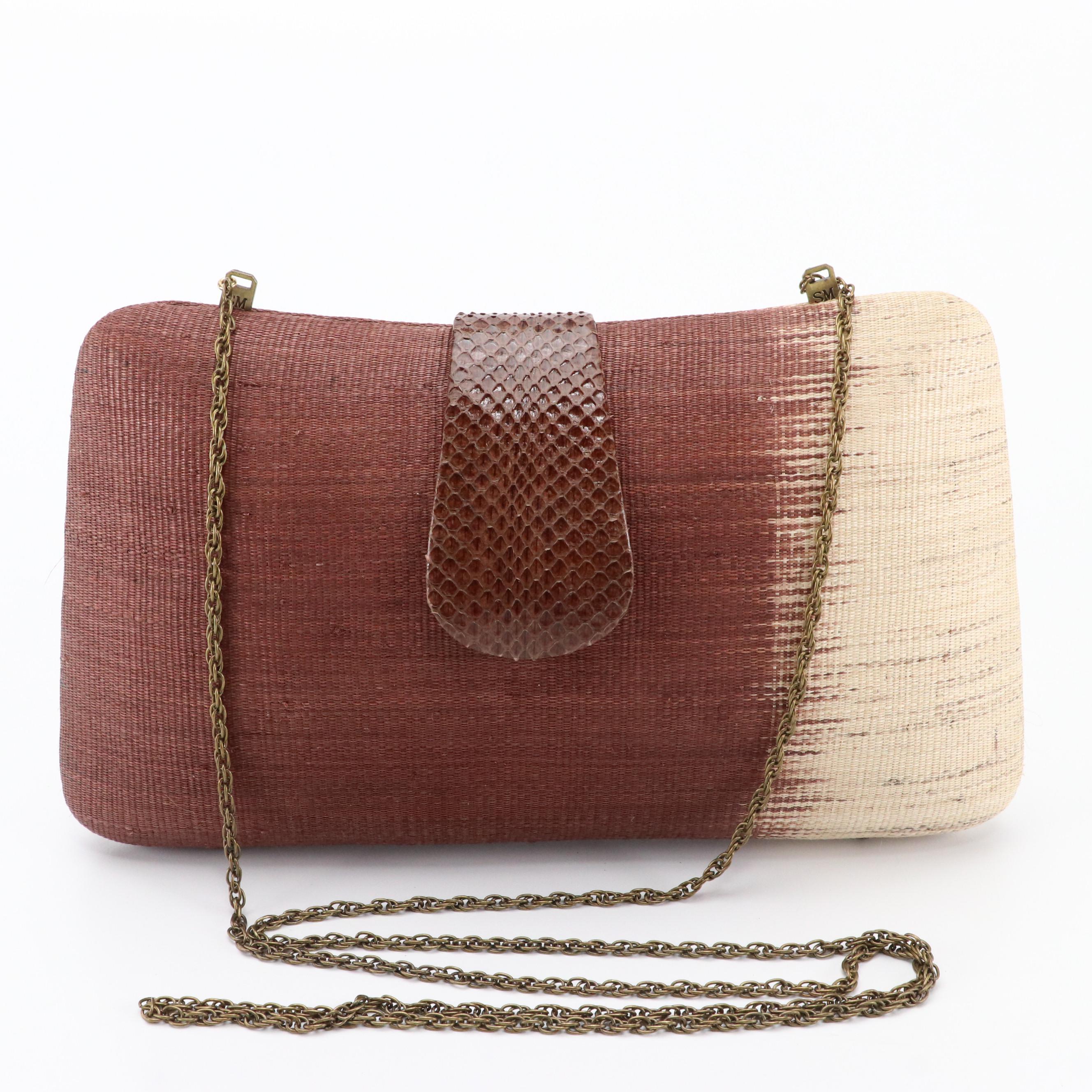 Serpui Marie Woven and Snakeskin Clutch Purse and Kotur Snakeskin Clutch Purse