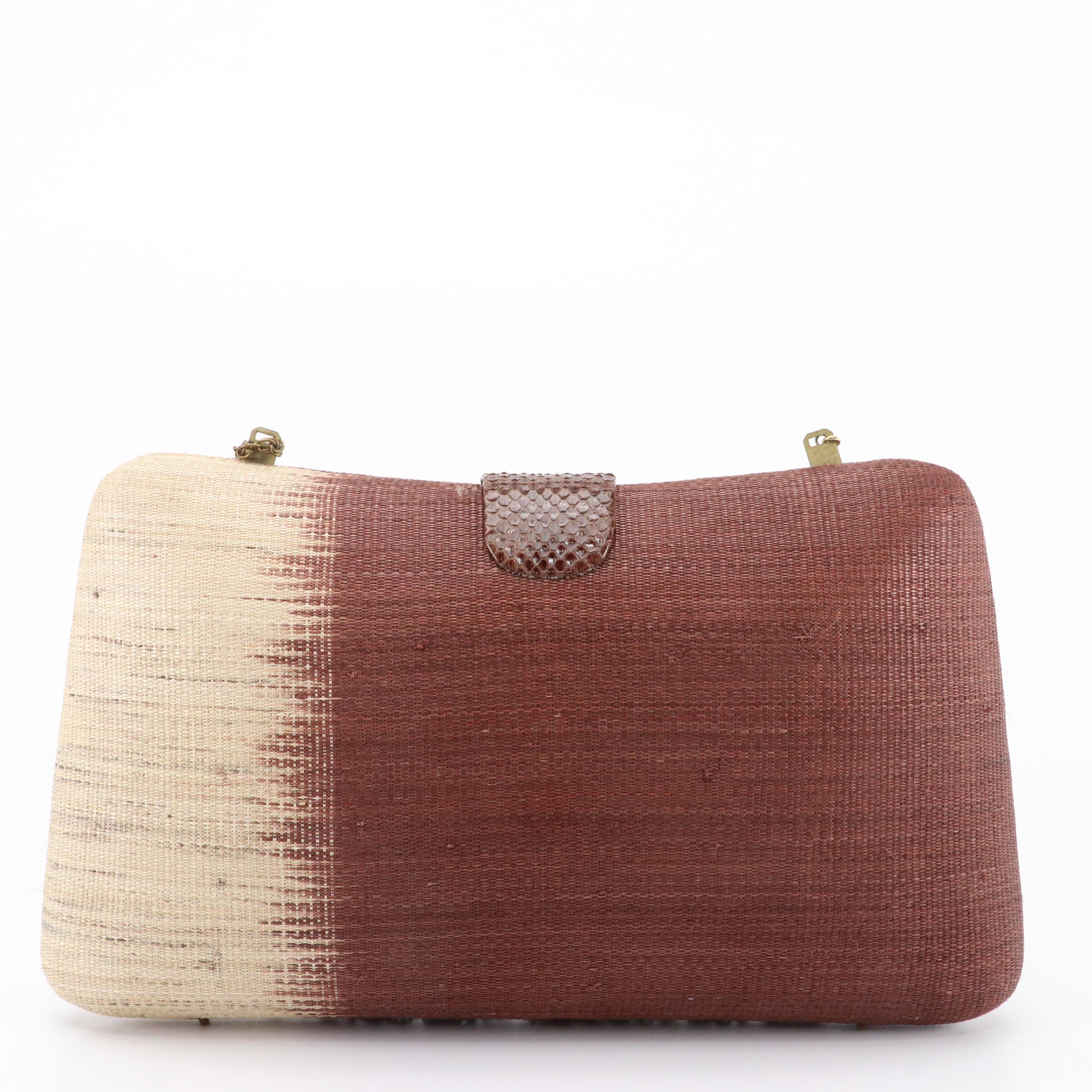 Serpui Marie Woven and Snakeskin Clutch Purse and Kotur Snakeskin Clutch Purse