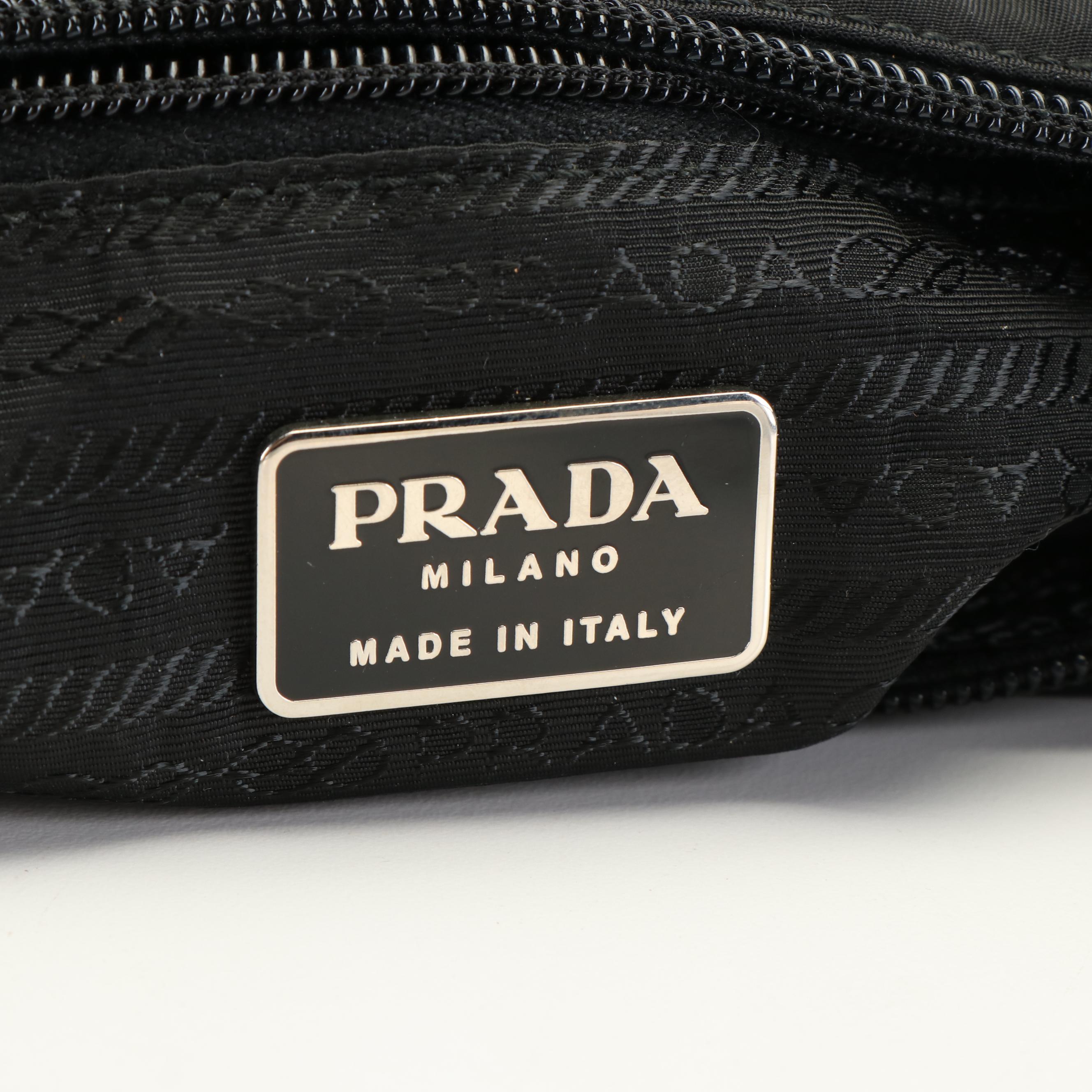 Prada Metallo Black Nylon and Embossed Leather Metal Top Handle Bag
