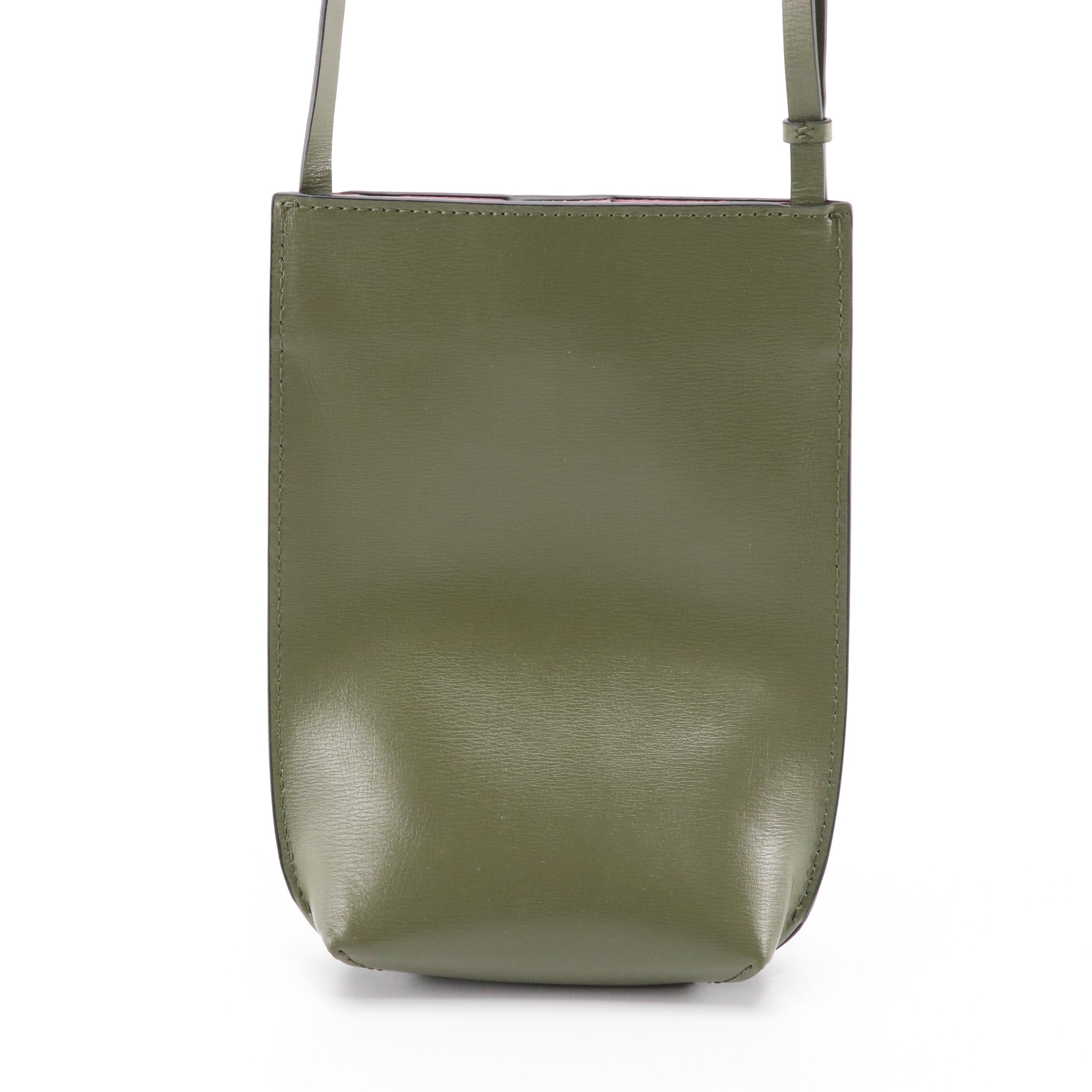 Ganni Olive Leather Crossbody Pouch with Santi Beaded/Embroidered Frame Handbag