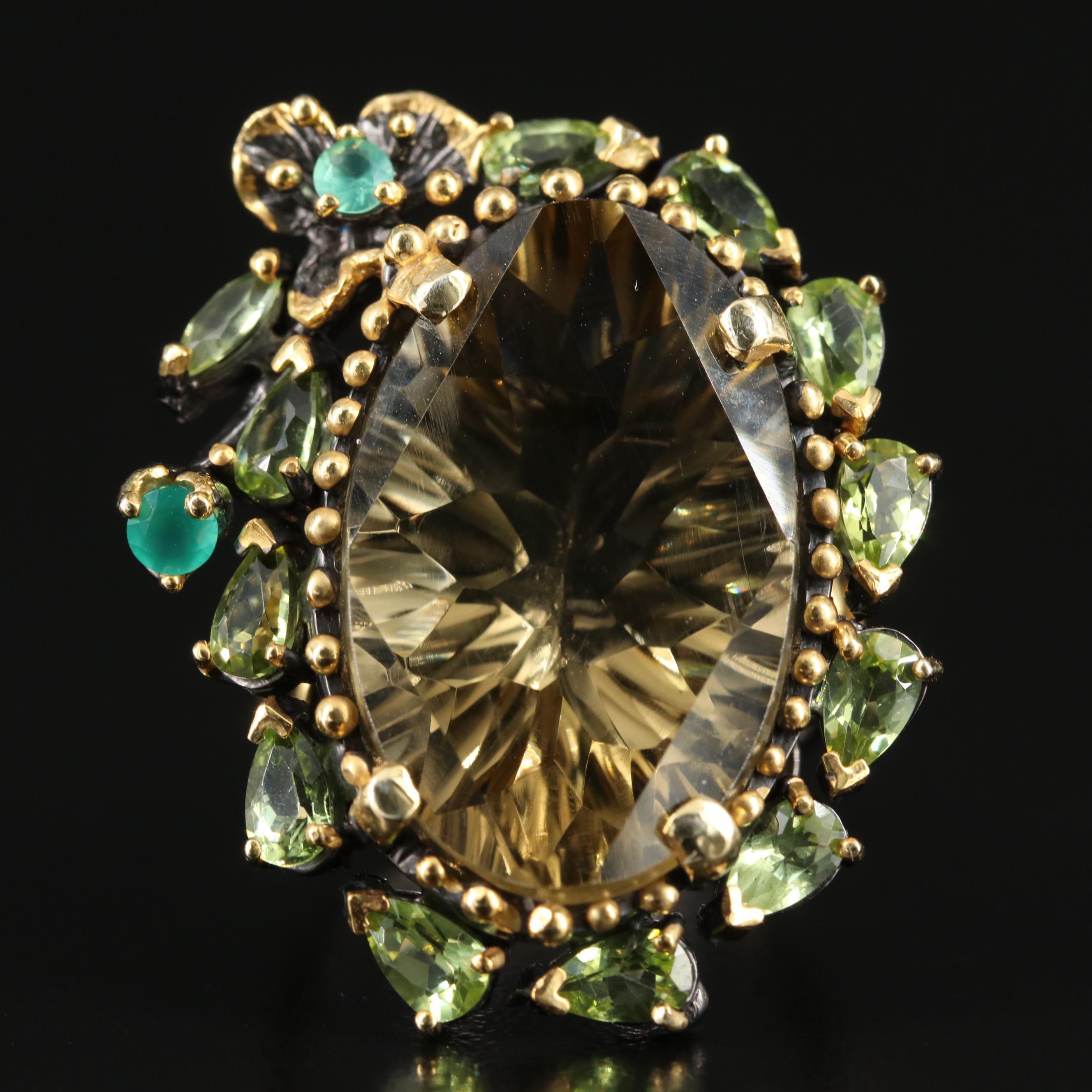 Sterling Citrine and Peridot Ring