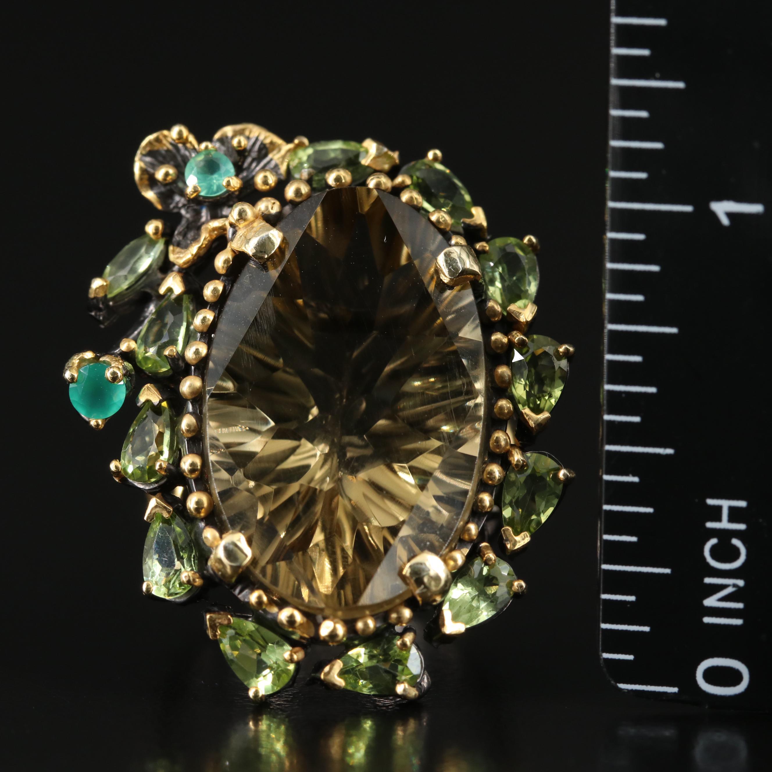 Sterling Citrine and Peridot Ring