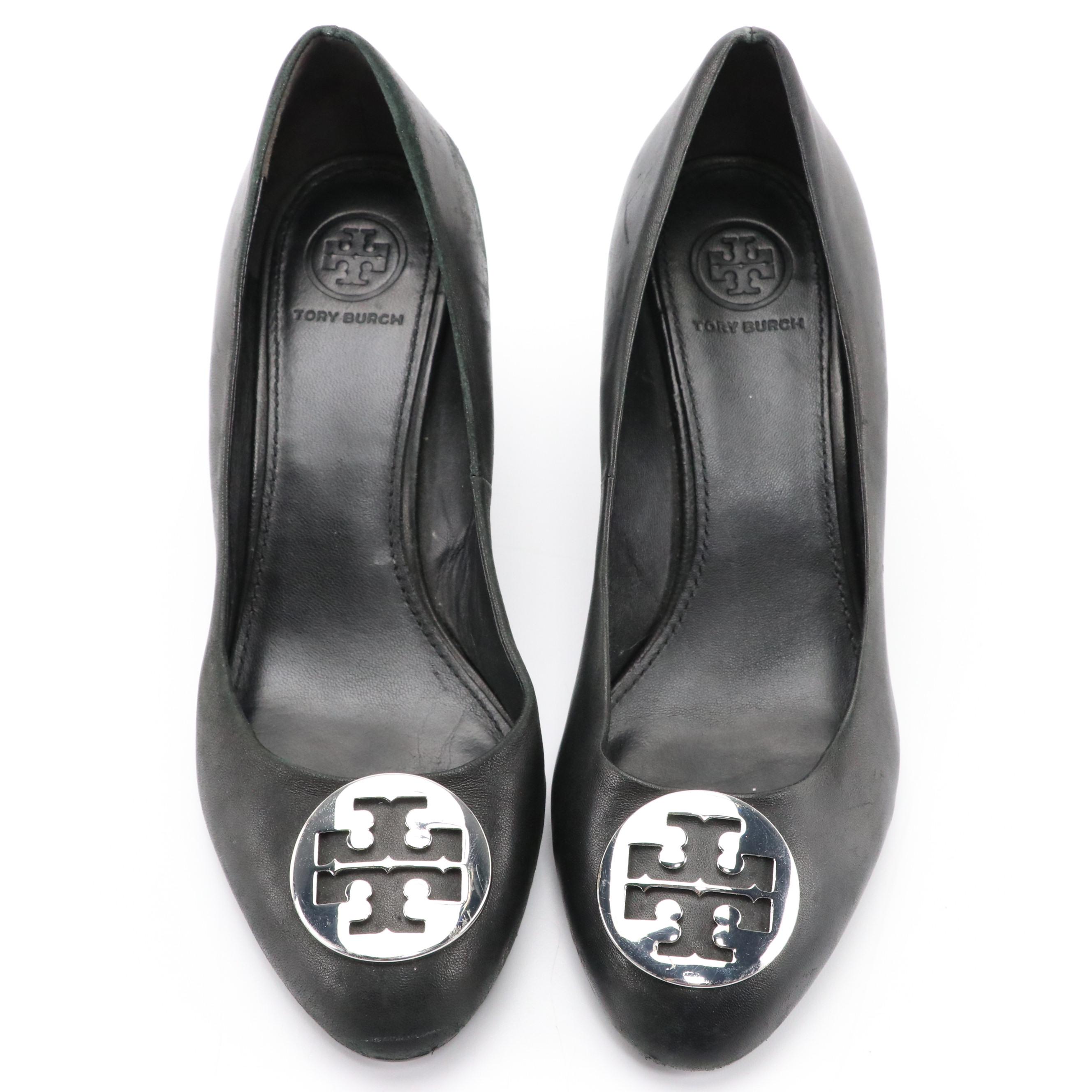 Tory Burch Black Leather Wedges