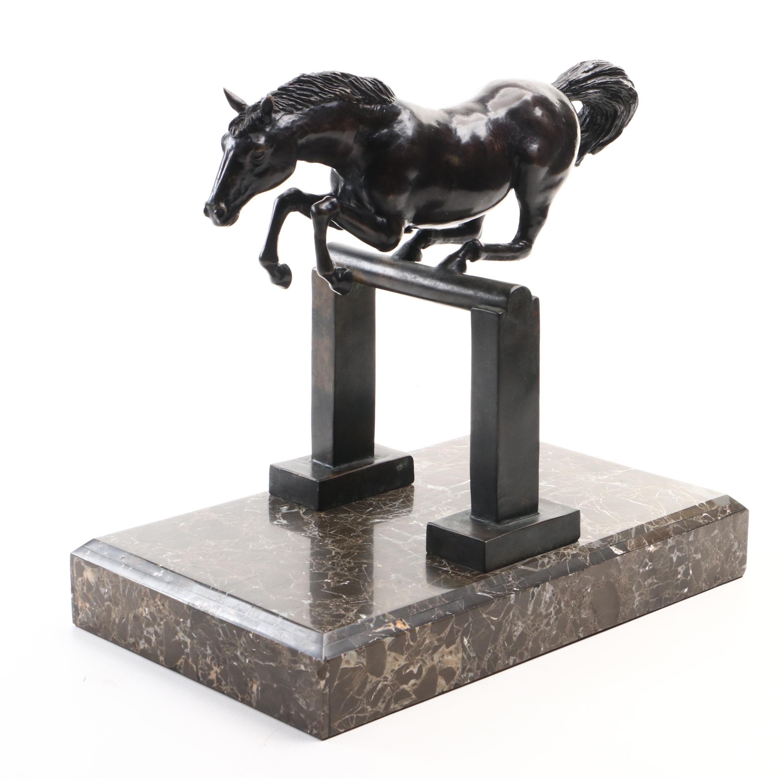 Maitland-Smith Bronze Jumping Horse Sculpture on Marble Base