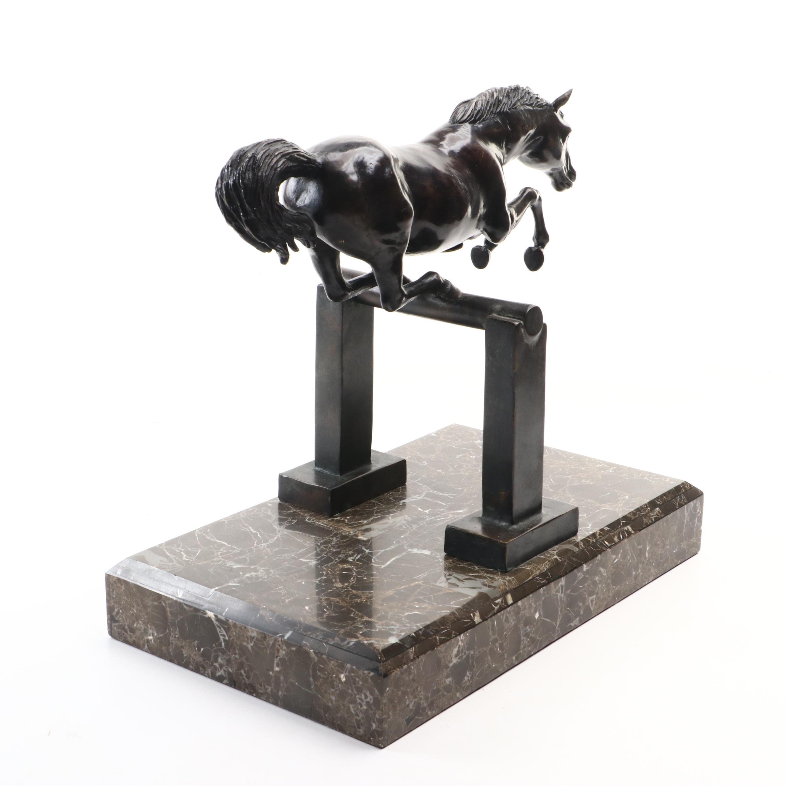 Maitland-Smith Bronze Jumping Horse Sculpture on Marble Base