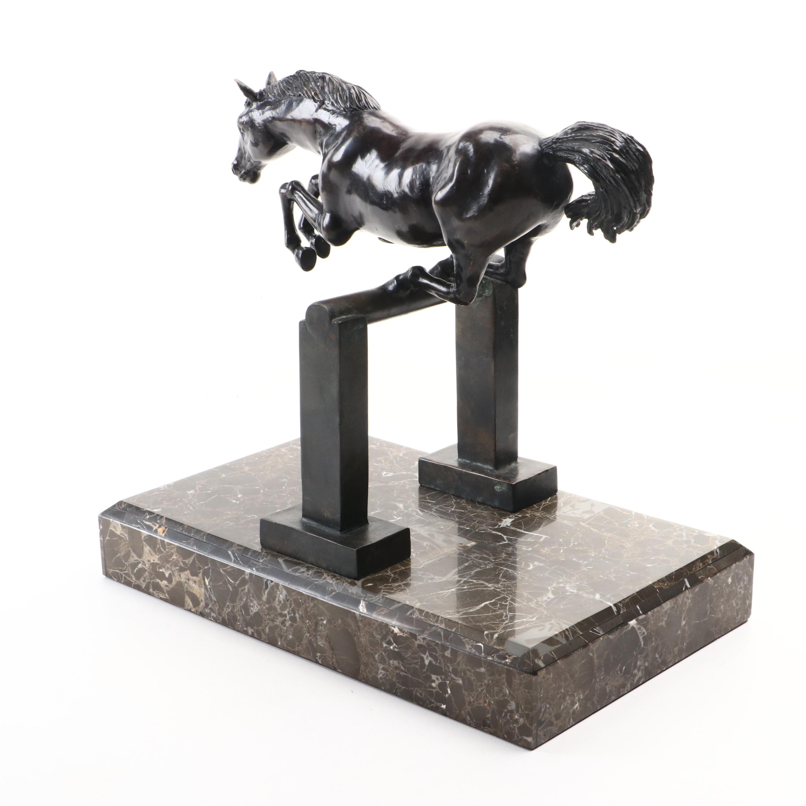 Maitland-Smith Bronze Jumping Horse Sculpture on Marble Base