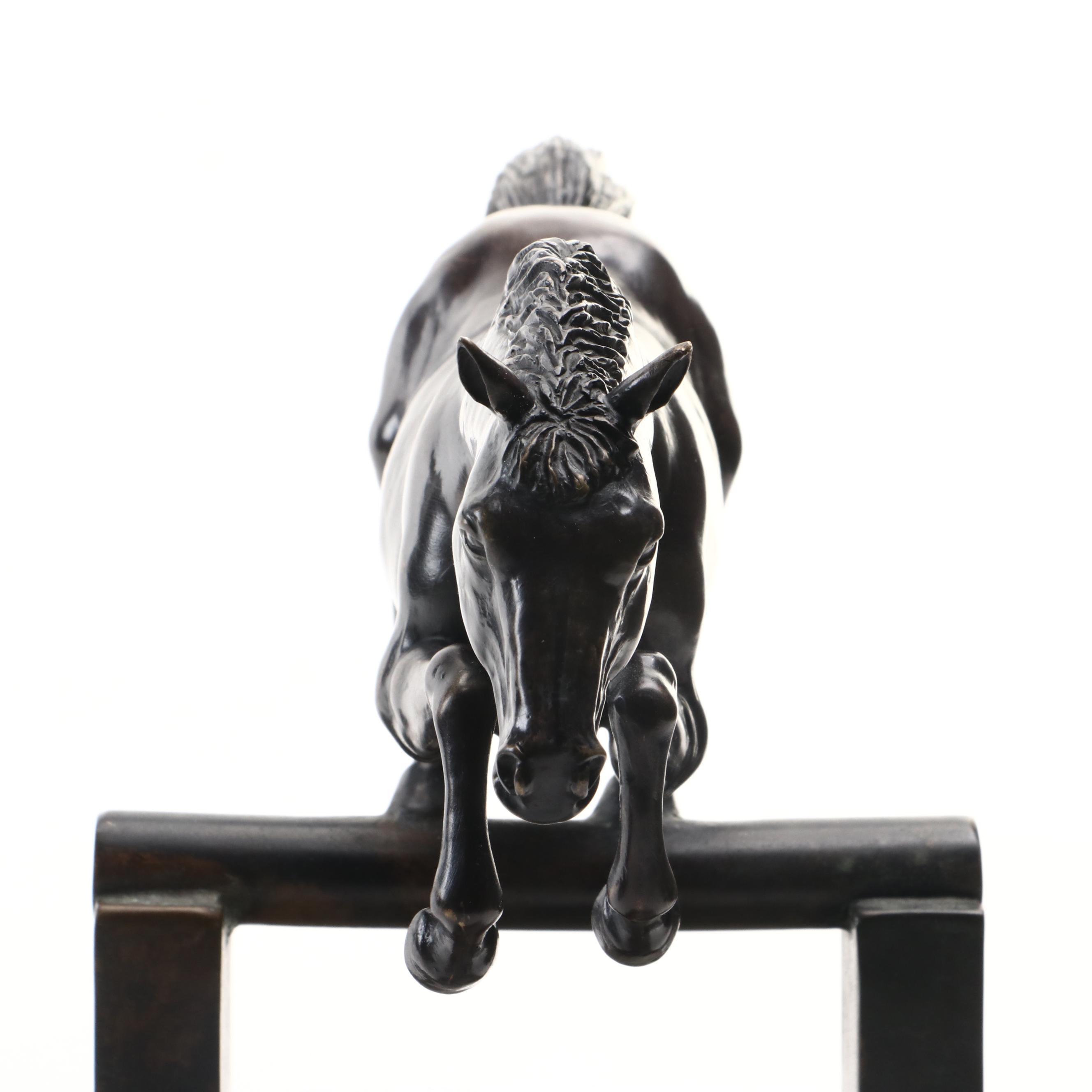 Maitland-Smith Bronze Jumping Horse Sculpture on Marble Base