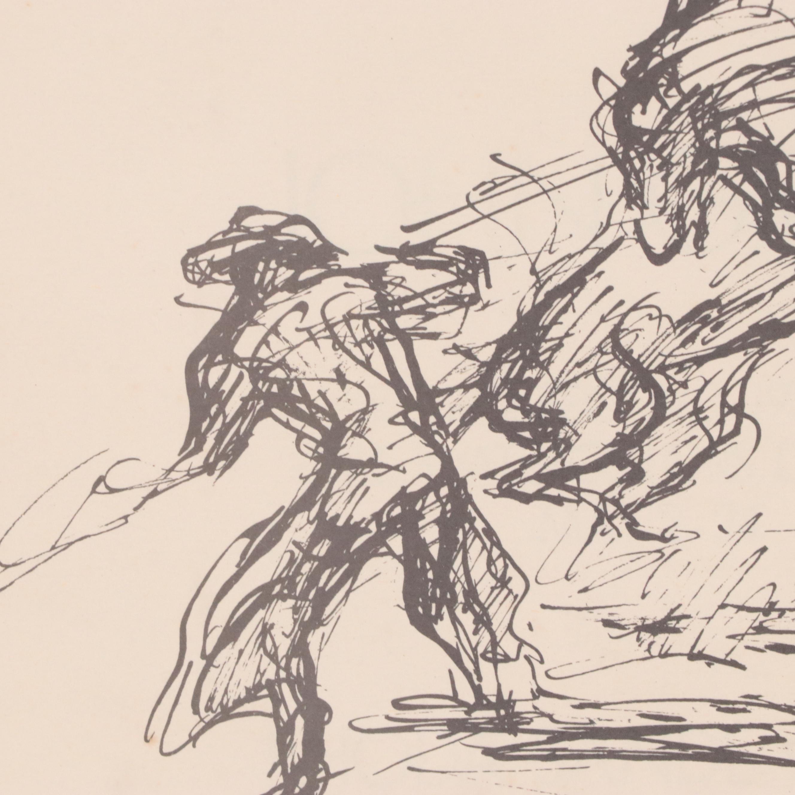 John Grath Lithograph of Cowboy Genre Scene, Circa 1970